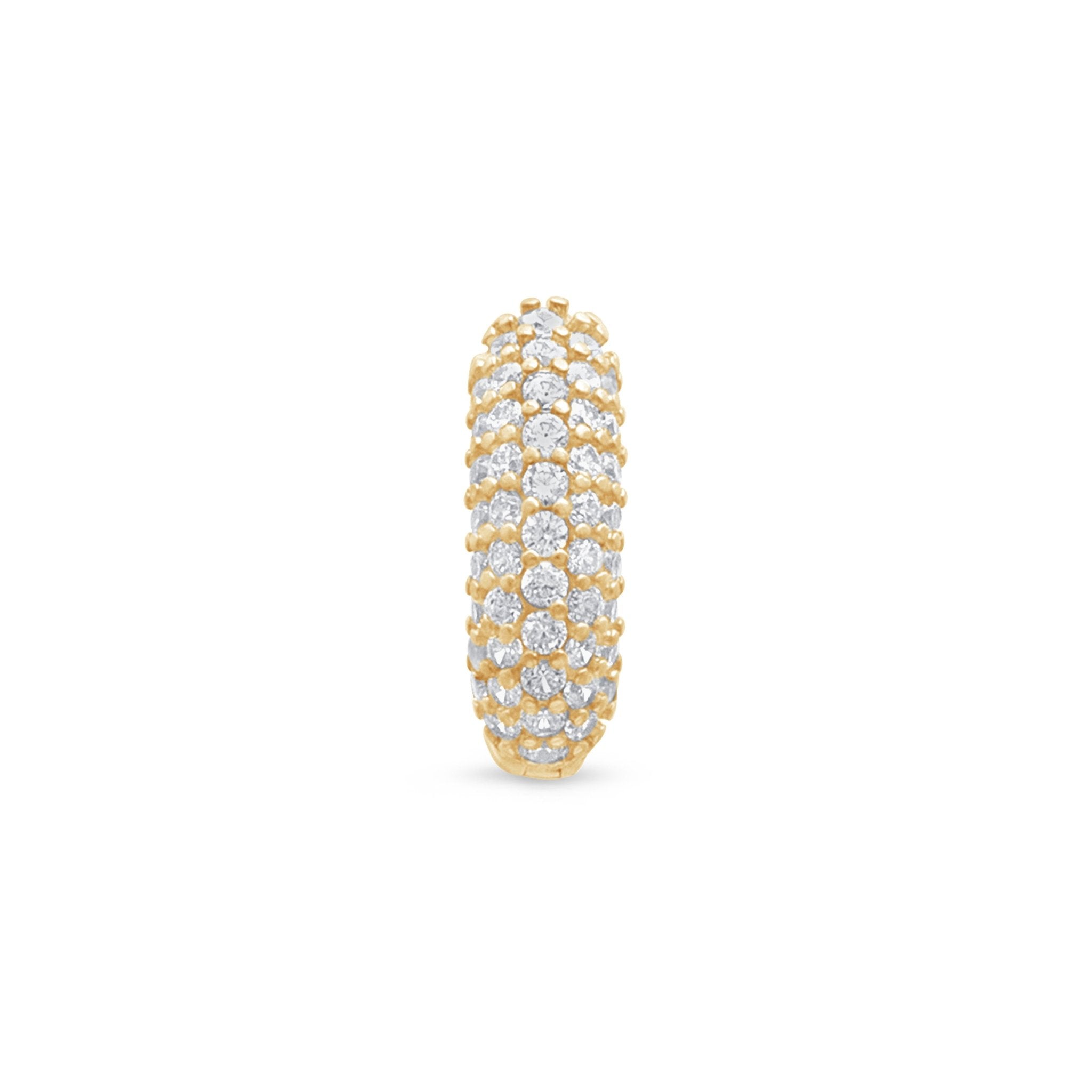 14K Solid Yellow Gold Five Row Pavé Bubble Huggie Earrings - Elegant & Dainty Hoop Earrings for Women, Perfect for Parties, Weddings & Everyday Wear