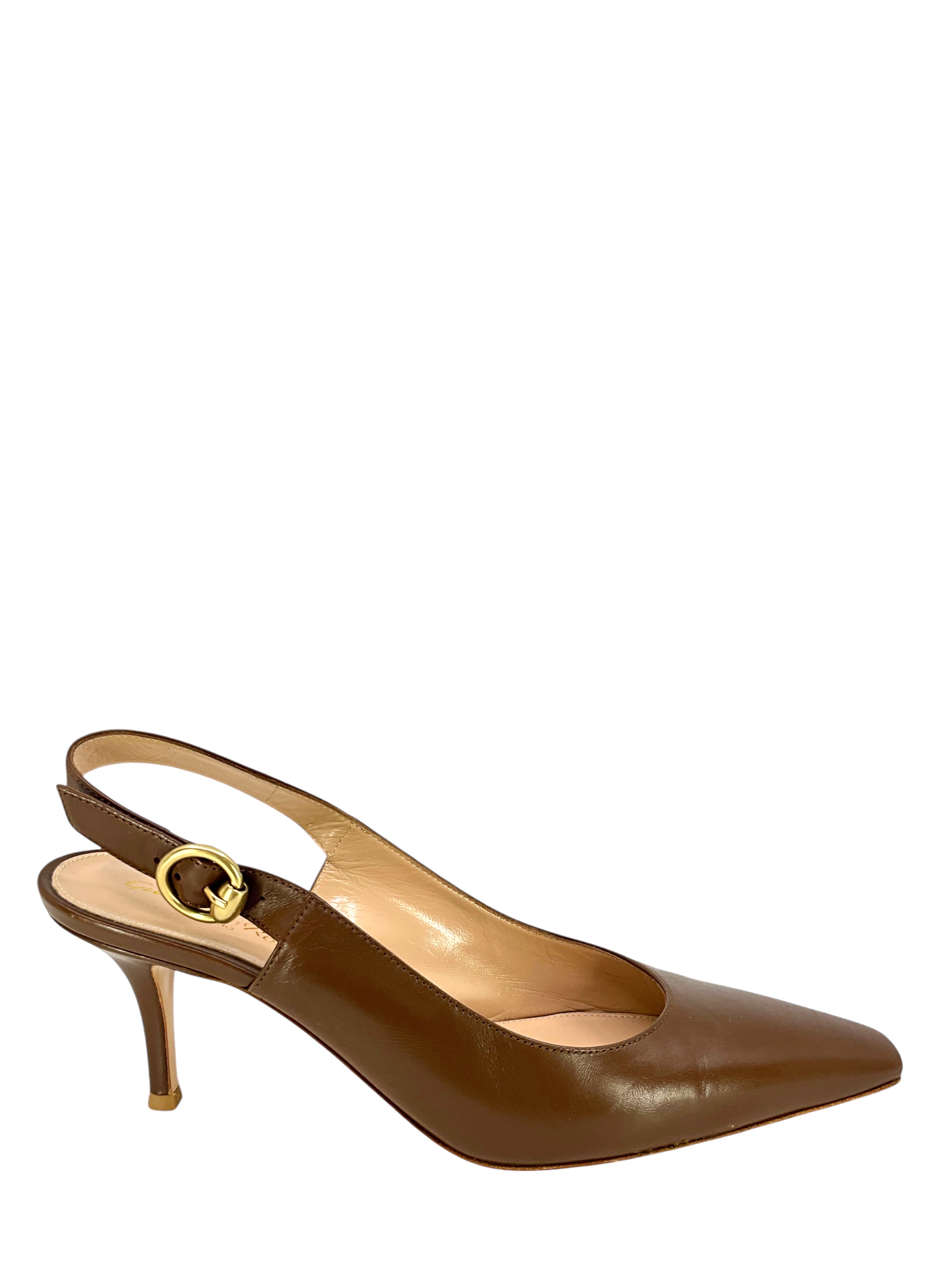 Gianvito Rossi Genuine Leather Pointed Toe Slingback Heels - Women's Size 9 (US) - Elegant Dress Shoes for Weddings, Parties & Office Wear