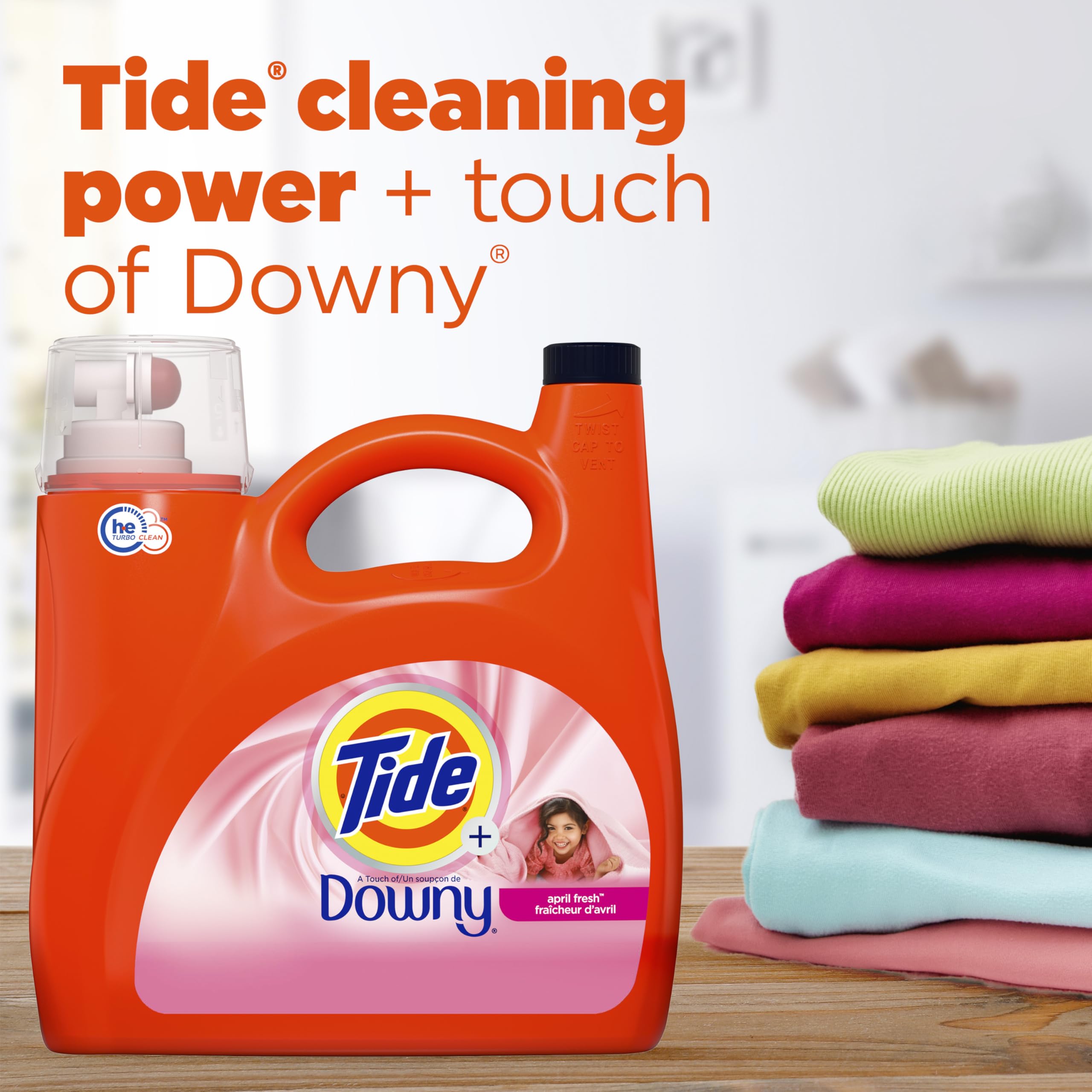 Tide Plus Downy Liquid Laundry Detergent - April Fresh Scent, HE Compatible (94 Loads, 132 fl oz) | Gentle Fabric Softener for Clothes | Perfect for Family Laundry, Gym Wear & Baby Clothes