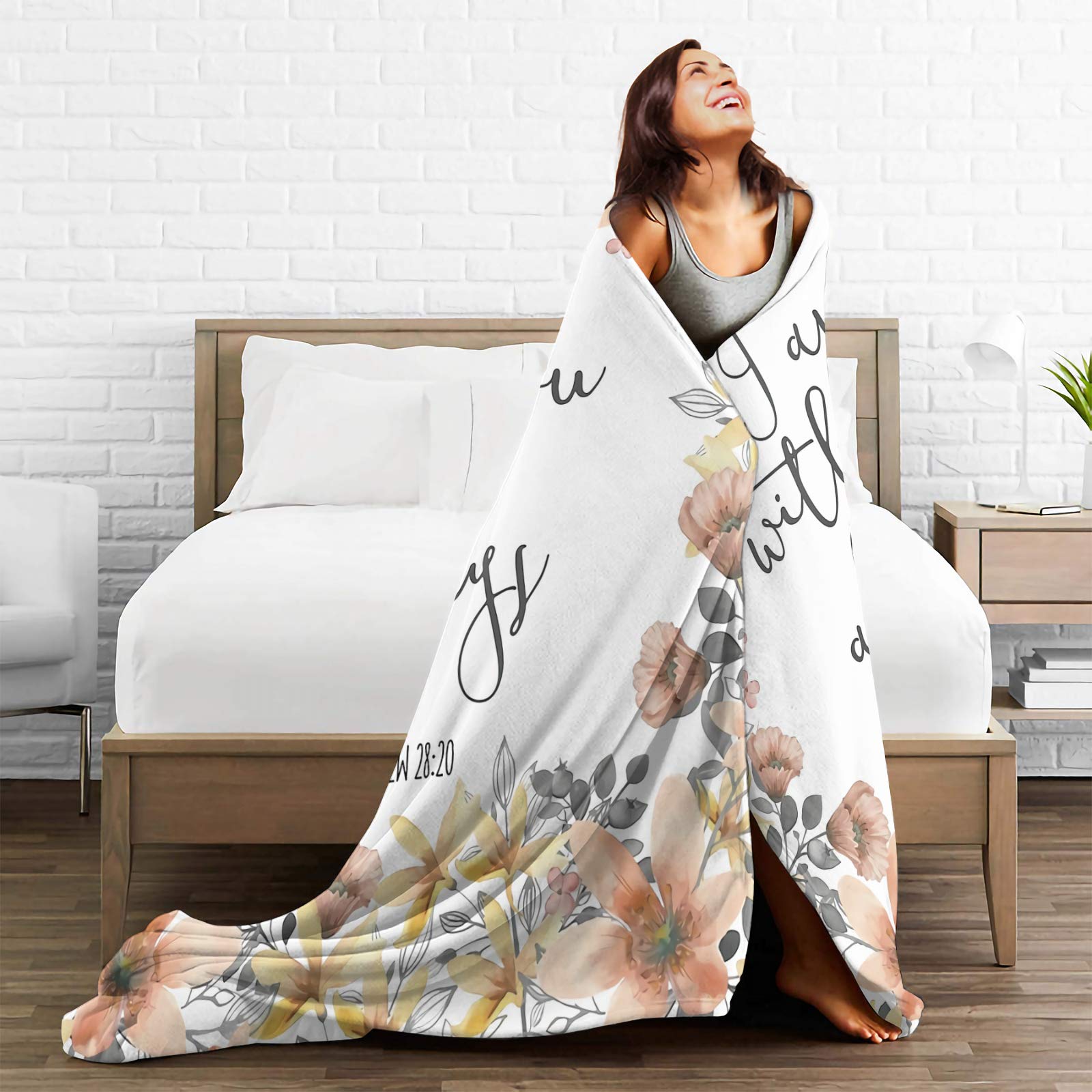 Bible Verse 'I Am with You Always' Fleece Throw Blanket - Lightweight Super Soft Flannel Blanket for Couch, Sofa & Bed - XL 120