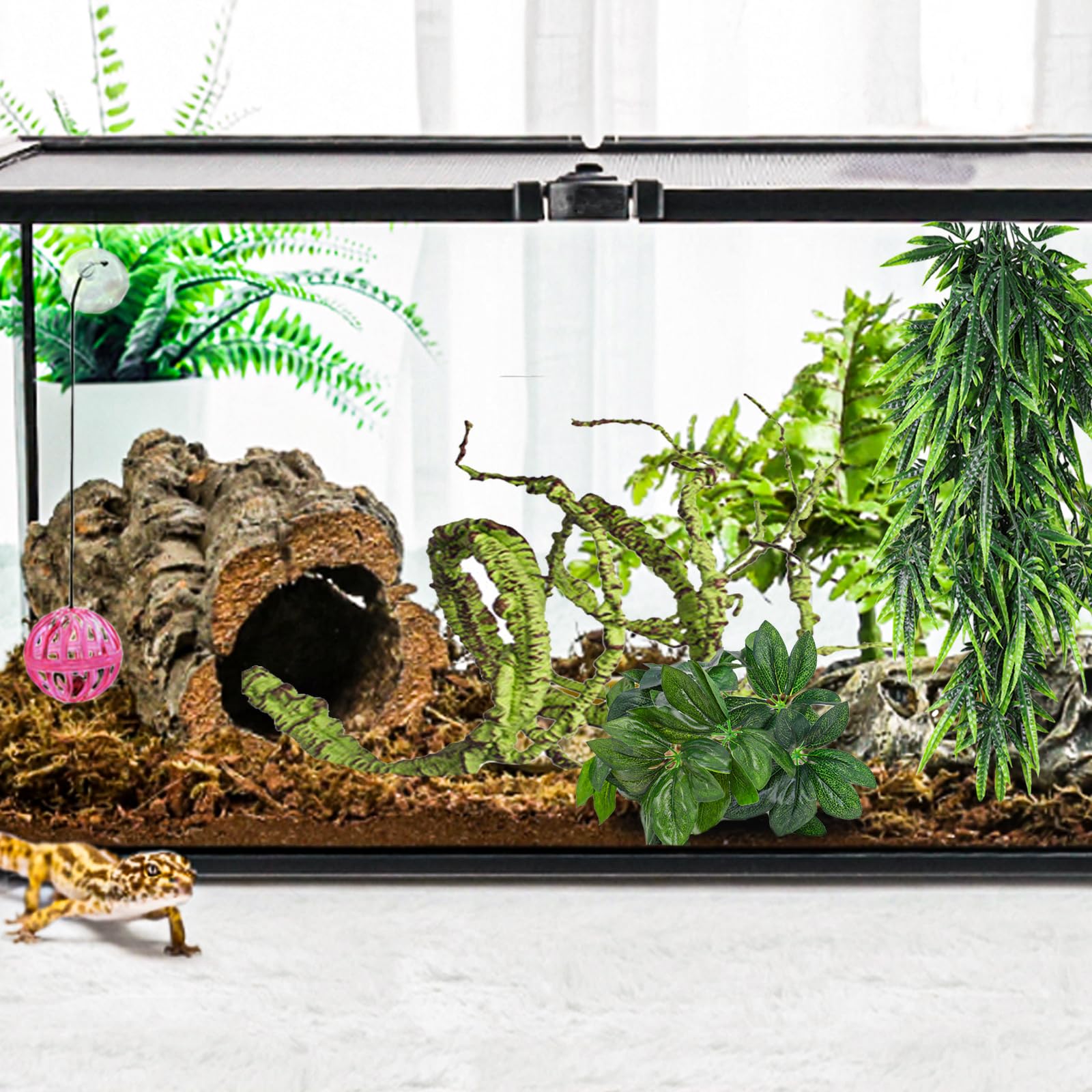 HERCOCCI Artificial Reptile Plants - Terrarium Hanging Vines & Climbing Plants for Leopard Gecko, Bearded Dragon, Snake & Chameleon Habitats - Natural-Looking Tank Decor & Hide Accessories - Perfect for Jungle-Themed Vivariums & Reptile Enclosures