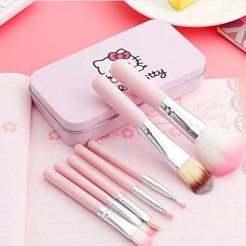 Khelni 6171 Professional 7-Piece Makeup Brush Set with 2 Puff Sponges - Pink Cosmetic Kit for Foundation, Blush & Eyeshadow Application | Perfect for Travel, Bridal & Everyday Makeup
