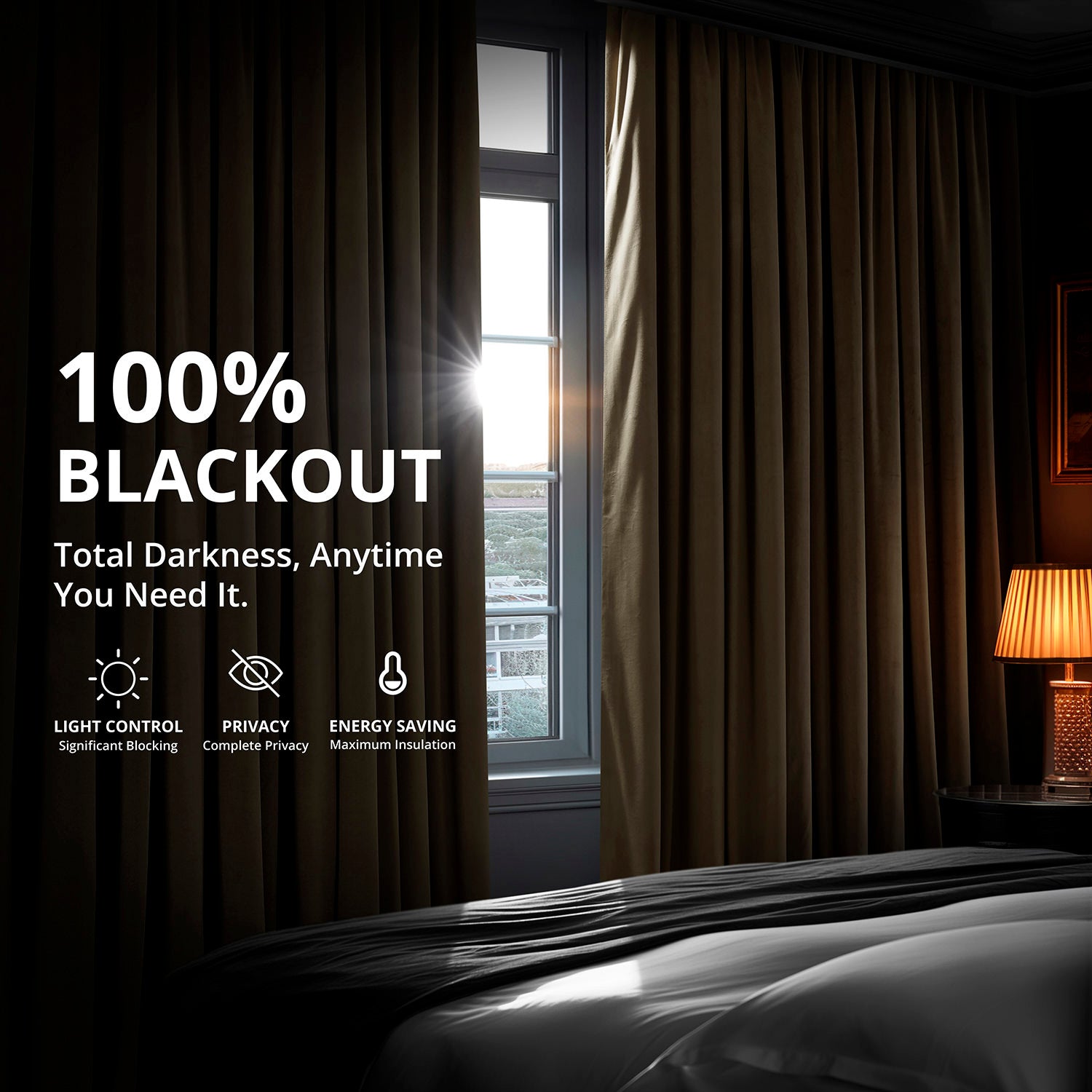 Denver Taupe Blackout Curtains - French Pleat Velvet Drapes for Bedroom & Living Room, Thermal Insulated Light Blocking Window Treatments for Home Decor
