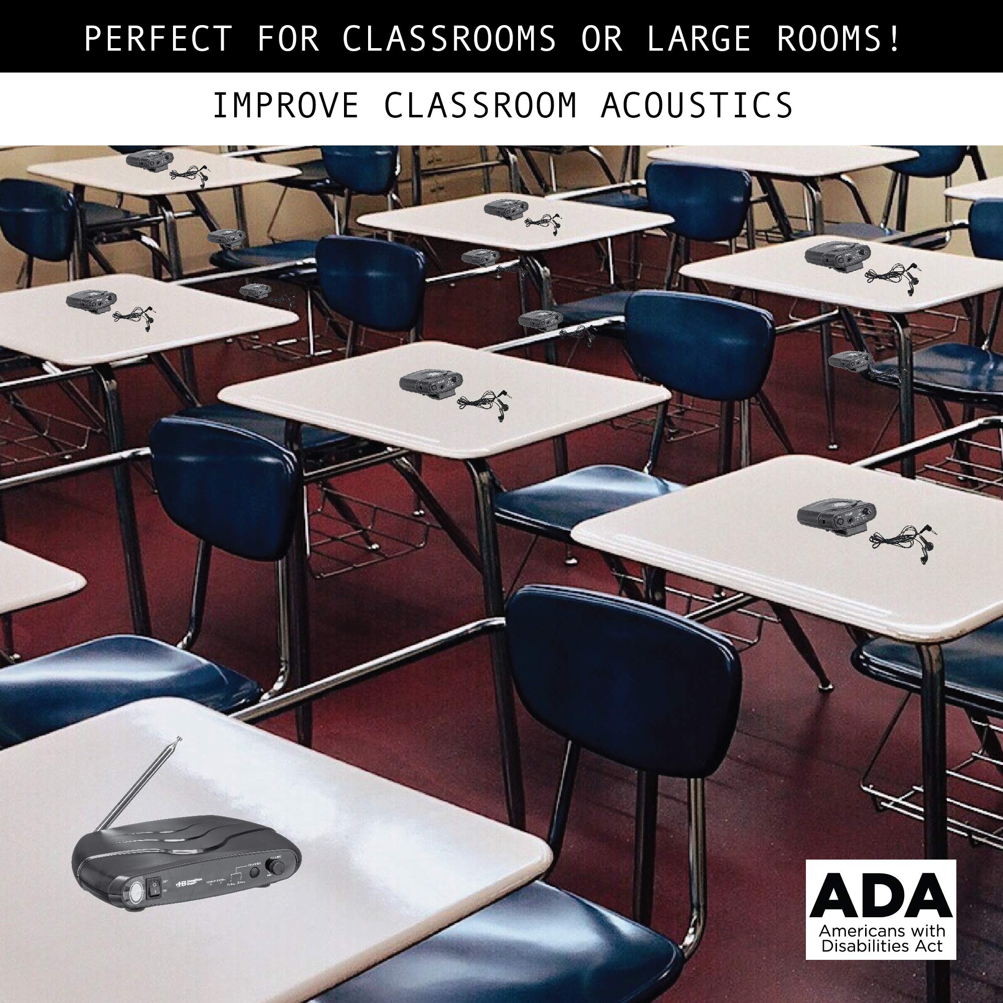 Hamilton Buhl ALS700 Assistive Listening System - Dual Frequency Wireless Transmitter with 6 Receivers & Earbuds, Portable Carry Case - Ideal for Classrooms, Meetings & Hearing Assistance