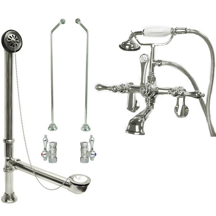 Chrome Wall Mount Clawfoot Bathtub Filler Faucet with Hand Shower Package CC52T1 System - Perfect for Vintage Bathroom Renovations & Spa-Like Bathing Experience