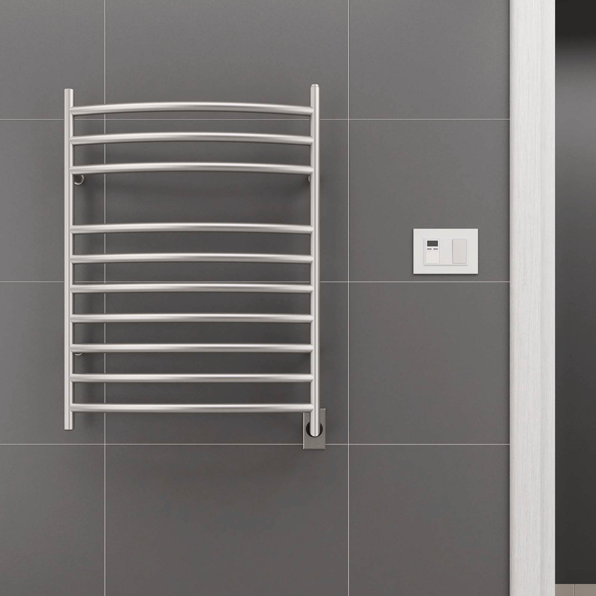Ancona Comfort 10 Bar Hardwired Wall Mount Towel Warmer with Timer - Brushed Stainless Steel Bathroom Heater for Spa, Luxury Home & Hotel Use