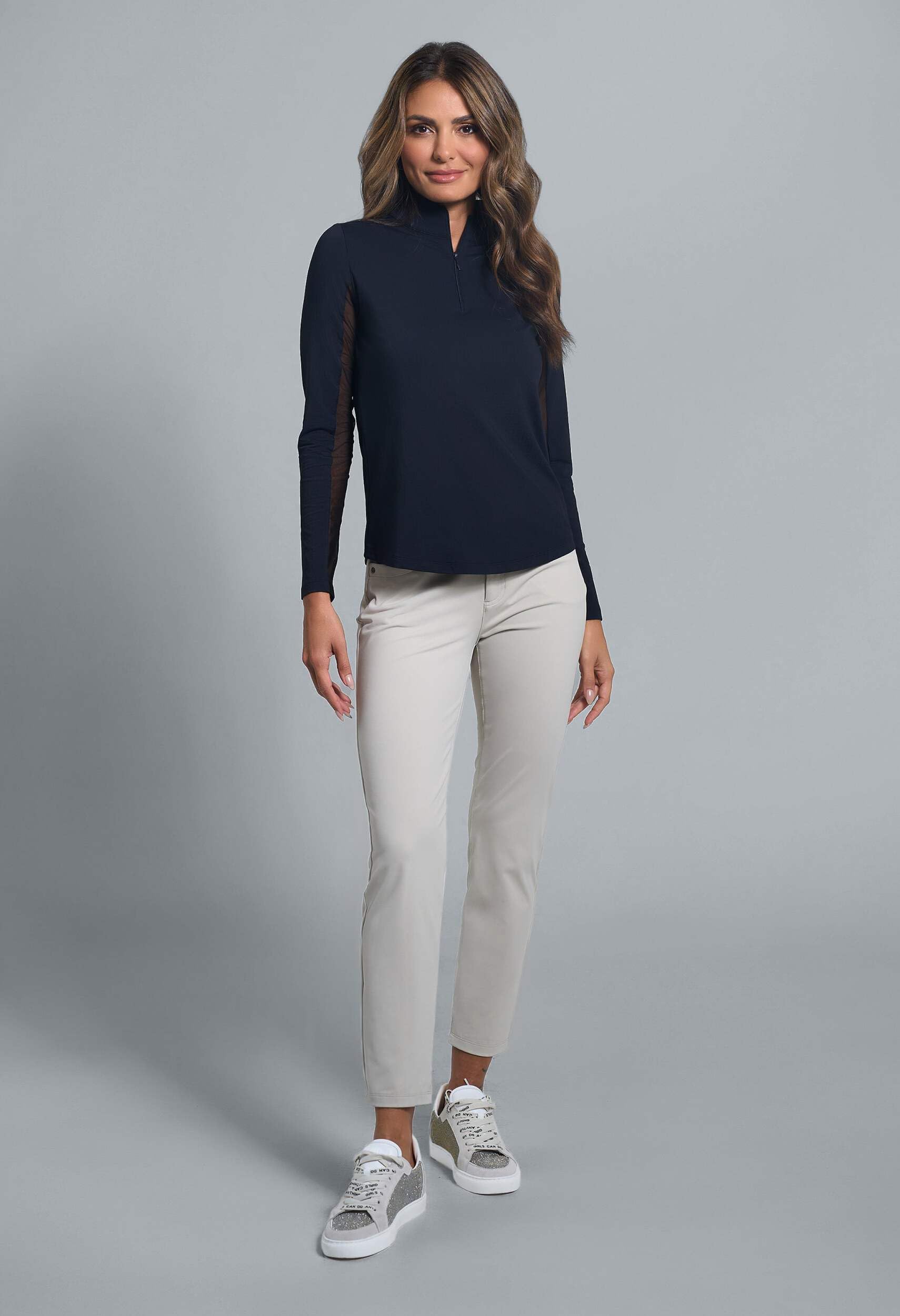 IBKUL Women's Solid Color Long Sleeve 1/4 Zip Mock Neck Pullover Shirt - Comfortable Workout Top for Yoga, Running & Casual Wear