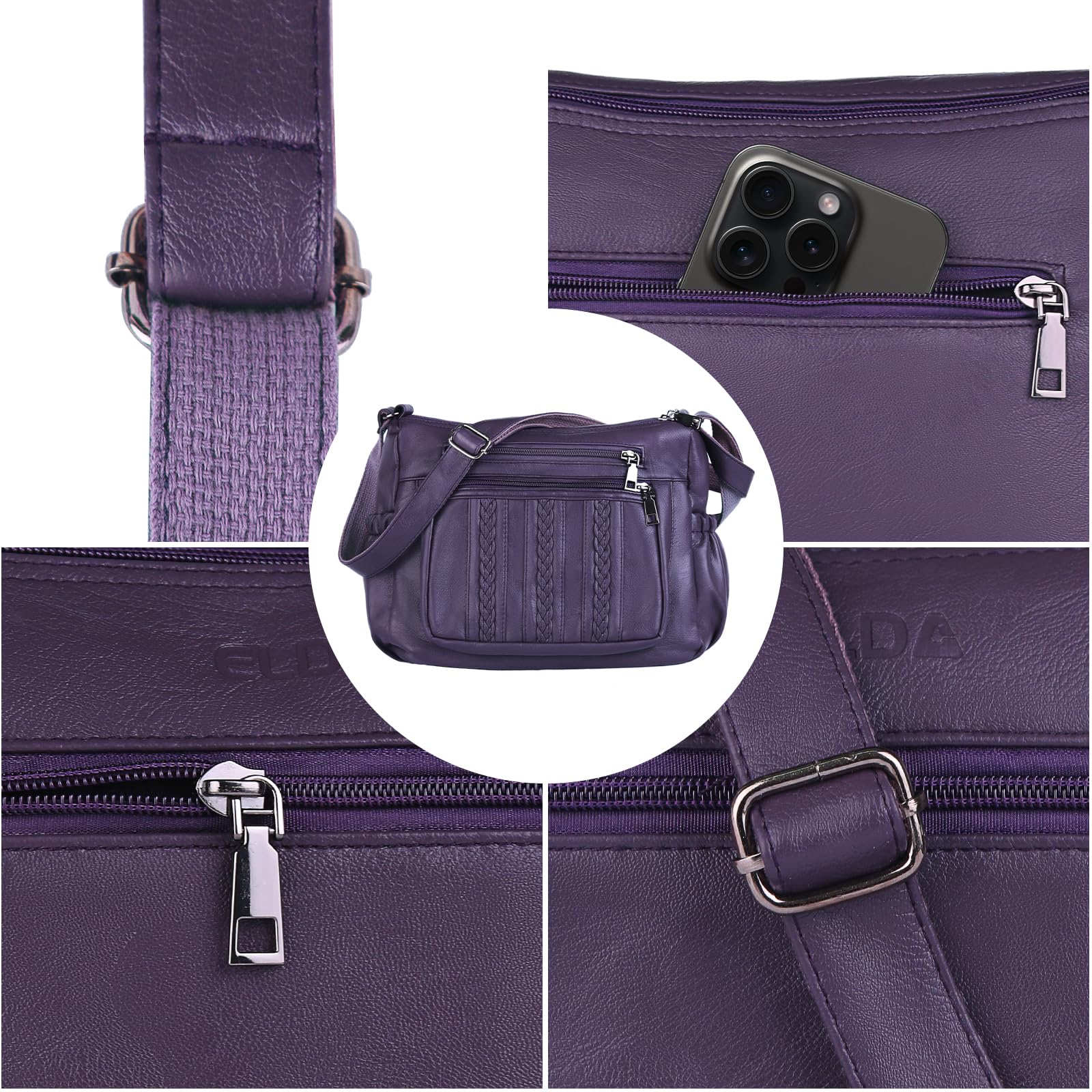 ELDA Women's Crossbody Purse - Soft PU Leather Shoulder Bag with Multiple Pockets | Perfect for Work, Travel & Everyday Use