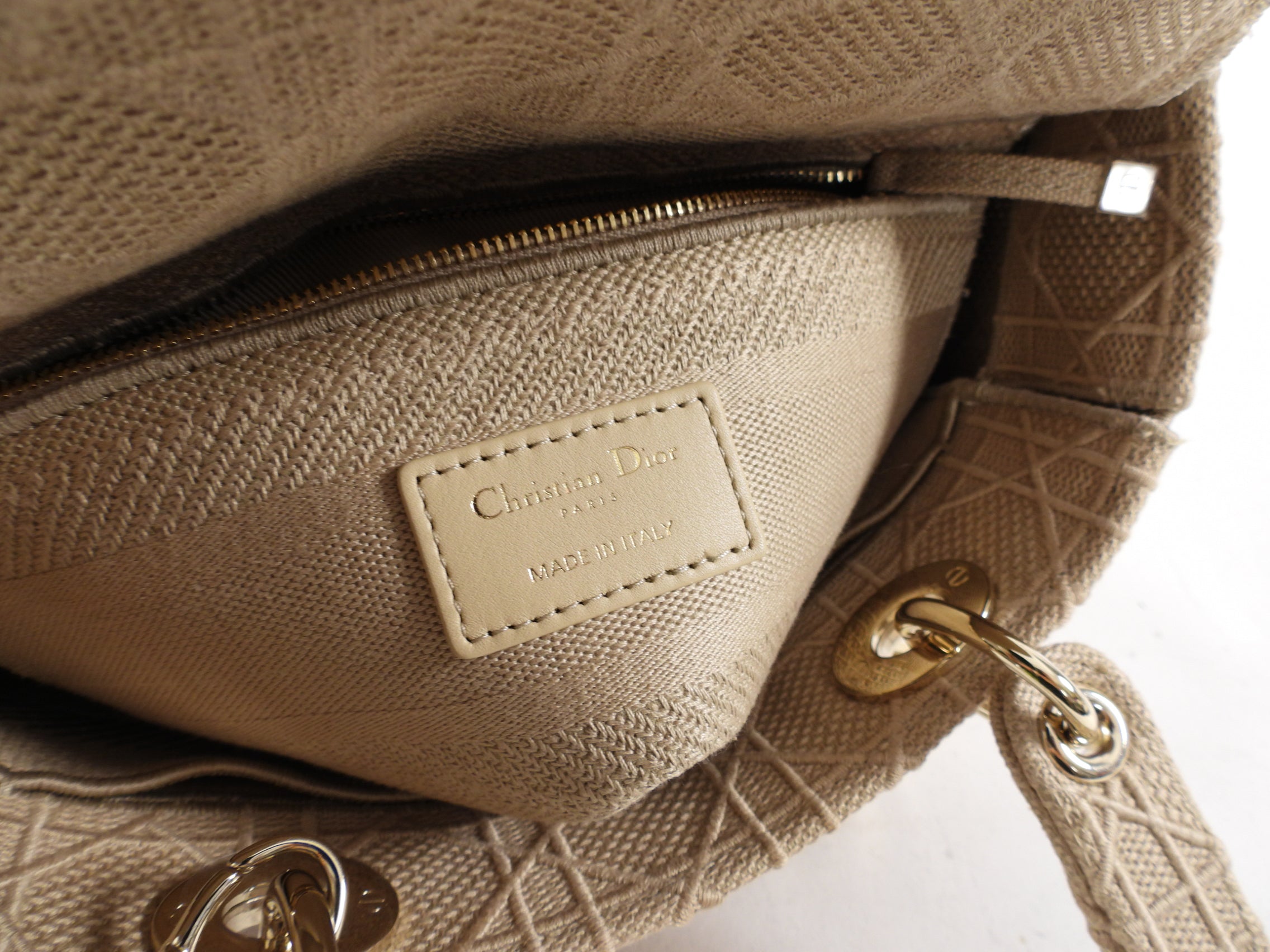Christian Dior Lady D Lite Medium Beige Canvas Embroidered Shoulder Bag - Luxury Designer Handbag for Women, Perfect for Work, Travel & Special Occasions