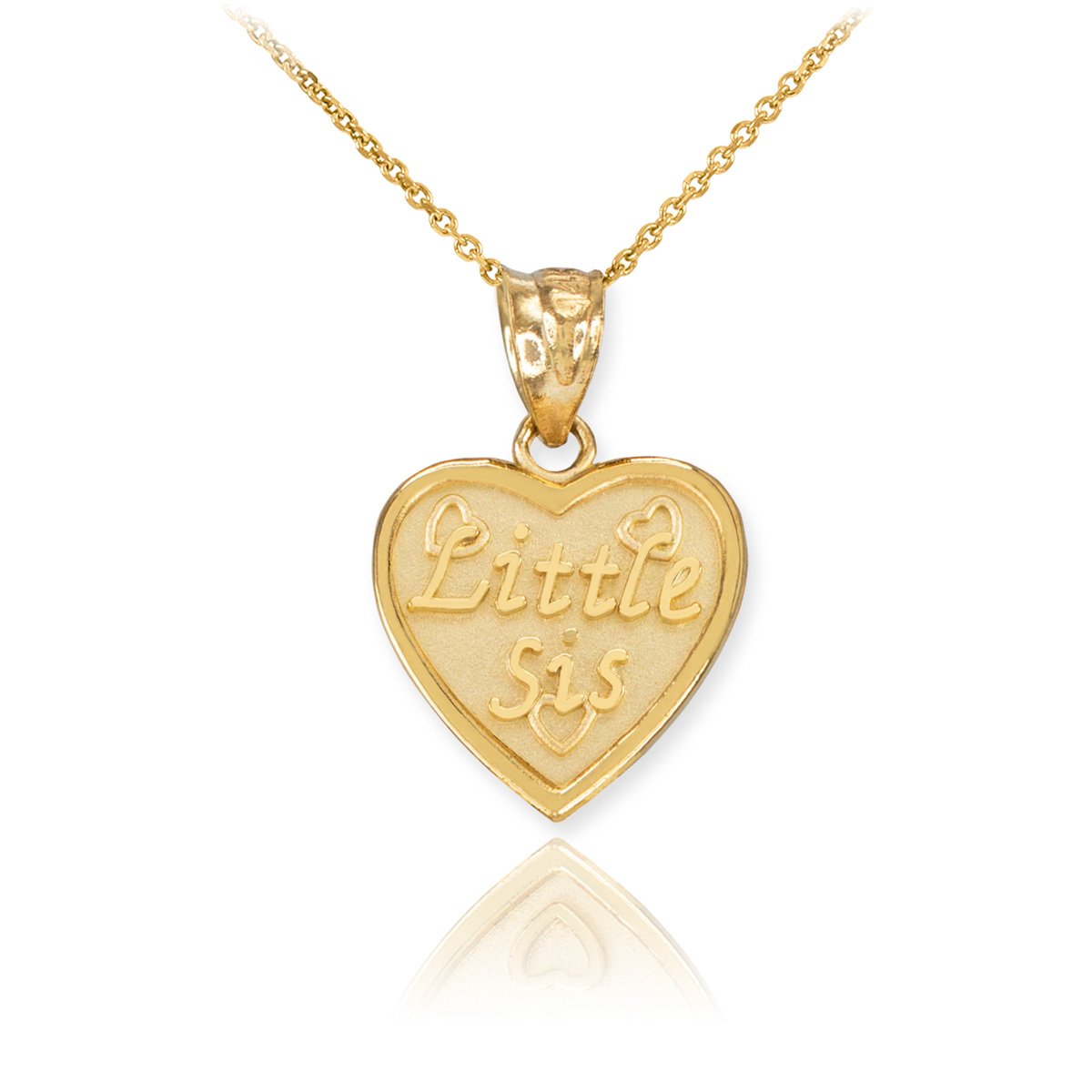14K Yellow Gold Little Sister Heart Necklace - High Polish Dainty Pendant for Birthdays, Anniversaries & Gifts | Perfect for Sisters, Best Friends & Loved Ones
