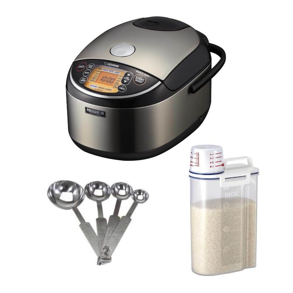 Zojirushi 10-Cup Pressure Induction Heating Rice Cooker & Warmer with Stainless Steel Measuring Spoon & Rice Container - Perfect for Home Kitchen, Meal Prep & Small Gatherings
