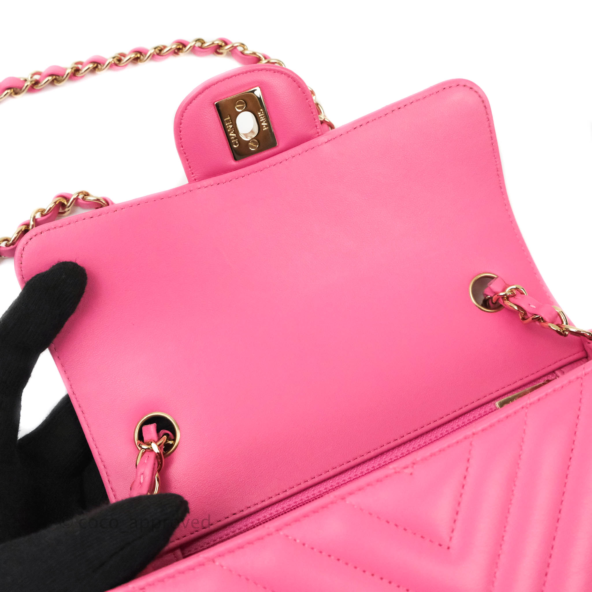 Chanel Chevron Mini Rectangular Lambskin Flap Bag in Pink with Gold Hardware - Perfect for Evening Events & Luxury Fashion Accessories