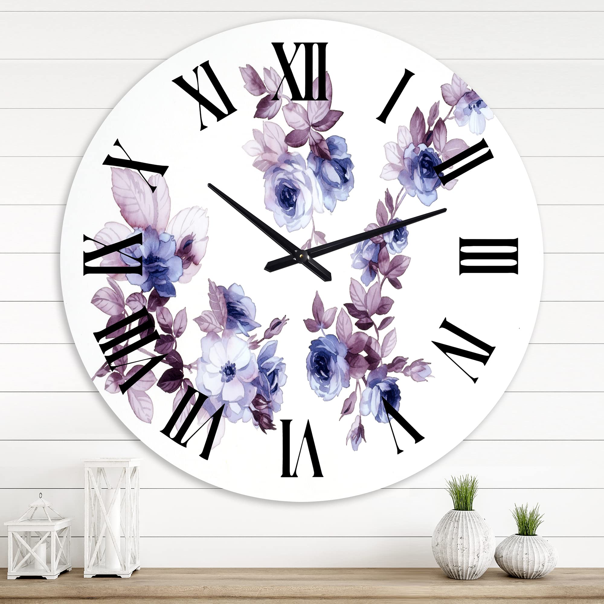 Large Purple Wildflowers Wall Clock - Floral & Botanical Decor for Bedroom, Living Room, Office | Silent Non-Ticking Modern Home Décor