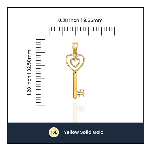 10K Solid Yellow Gold Key Heart Love Pendant Necklace - Sweet 16 Birthday Gift for Daughter, Teen Girl Jewelry - Perfect for Anniversary, Valentine's Day & Graduation