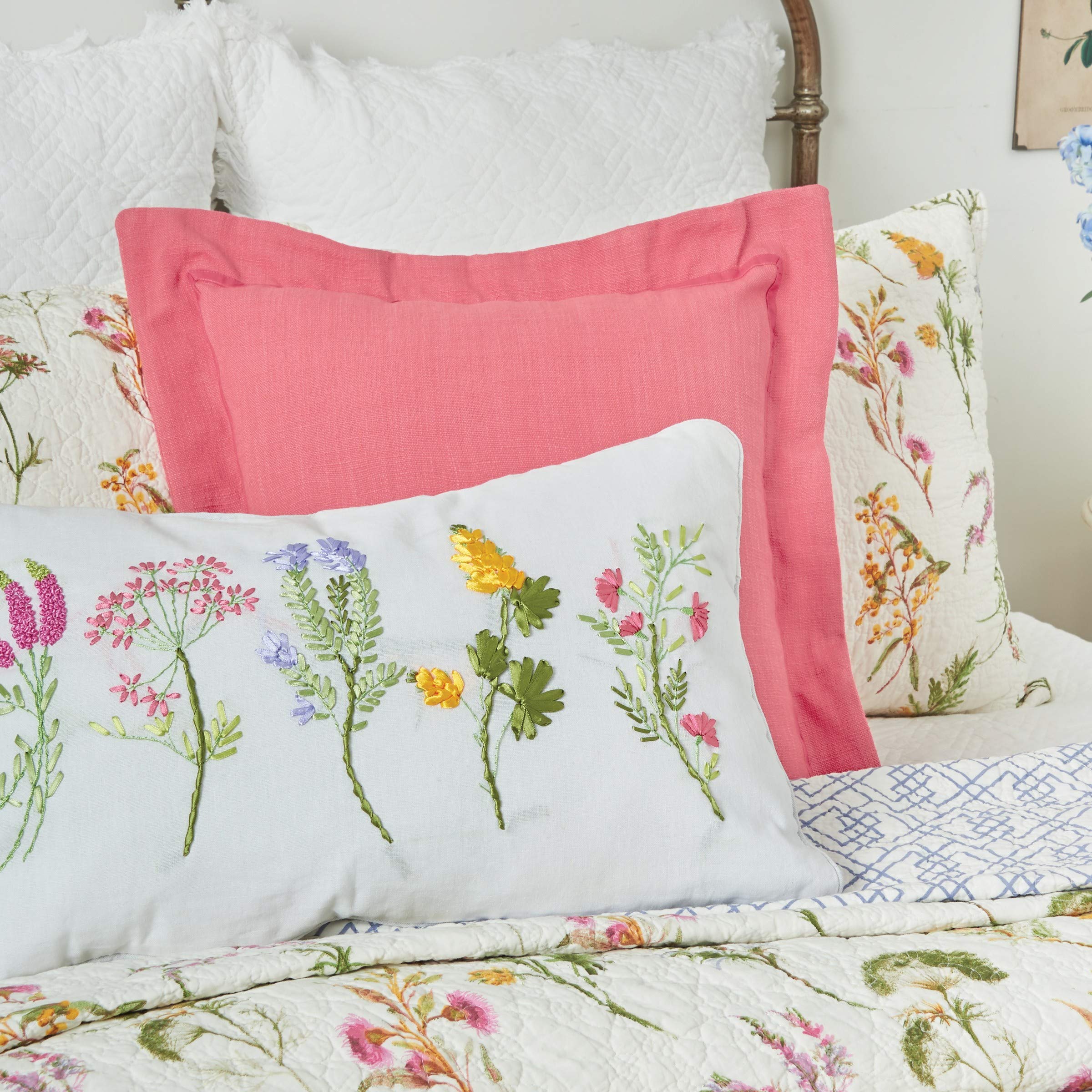 Genevieve Floral Twin Cotton Quilt Set - Reversible 2-Piece Bedding with Spring Garden Flowers | Machine Washable White Quilt & Sham | Perfect for Guest Rooms, Dorm Decor & Cozy Bedroom Makeovers