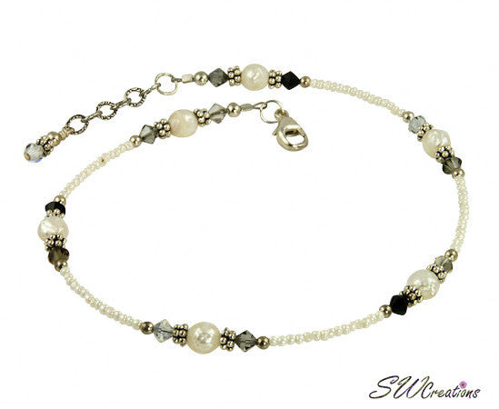 Earth Crystal Cream Beaded Anklet - Elegant Boho Ankle Bracelet for Women, Adjustable Beaded Chain with Healing Stones - Perfect for Beach, Yoga & Summer Outfits