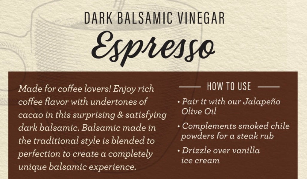 Premium Espresso Dark Balsamic Vinegar - Aged Italian Glaze for Salads, Desserts & Gourmet Cooking - Perfect for Dipping, Drizzling & Marinades