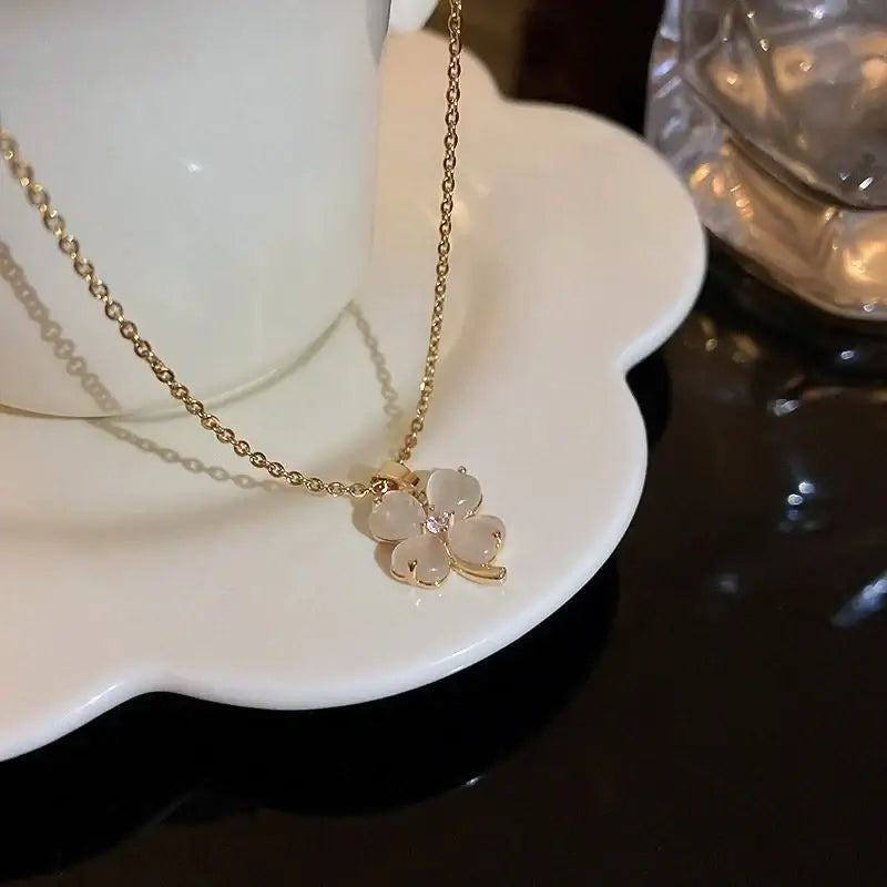Lucky Titanium Four Leaf Clover Pendant Necklace for Women | HN2130 | Elegant Jewelry Gift for Birthday, Anniversary & St. Patrick's Day