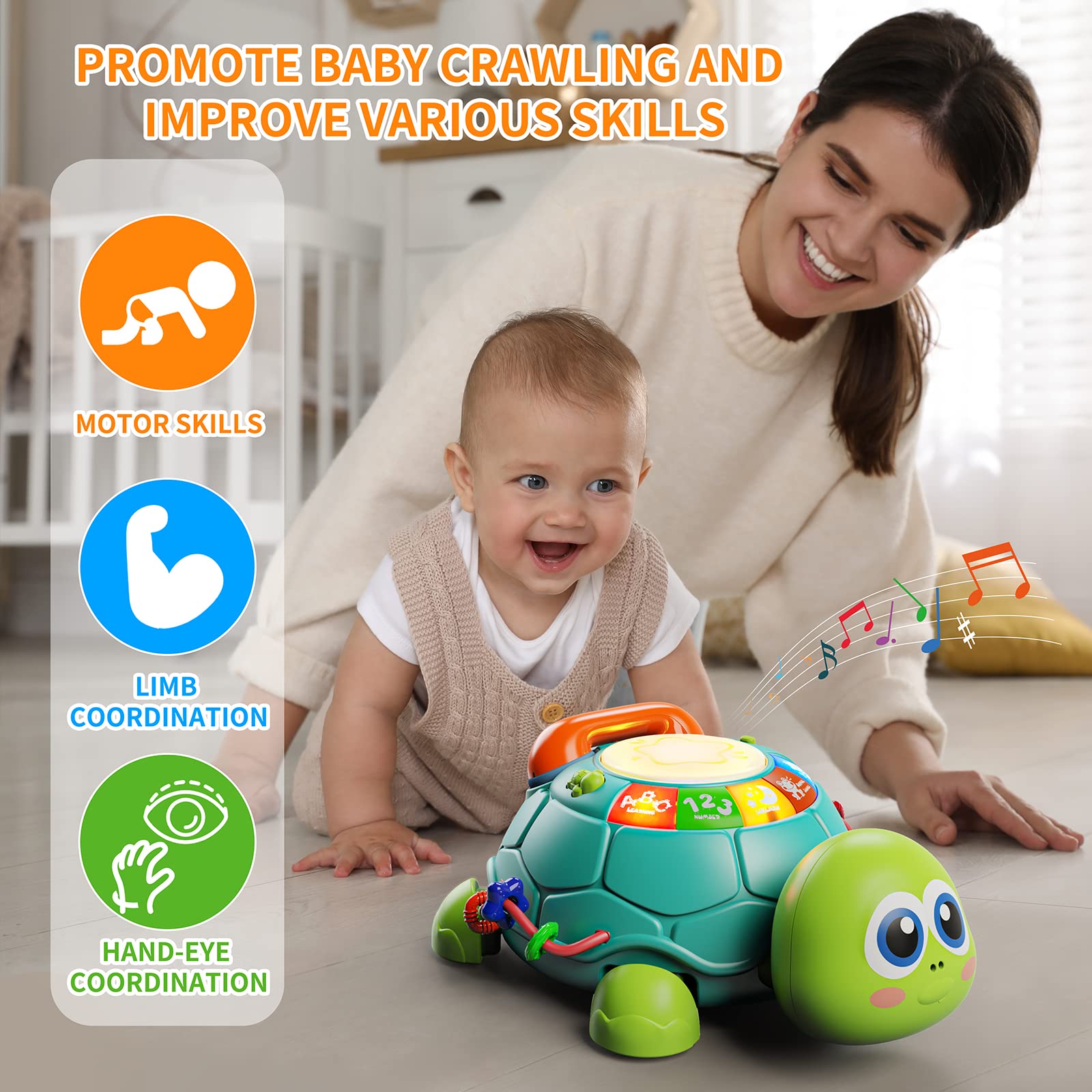 Musical Turtle Baby Toy with Lights & Sounds - Early Learning Crawling Toy for 6-18 Months | Perfect for Tummy Time & Birthday Gifts