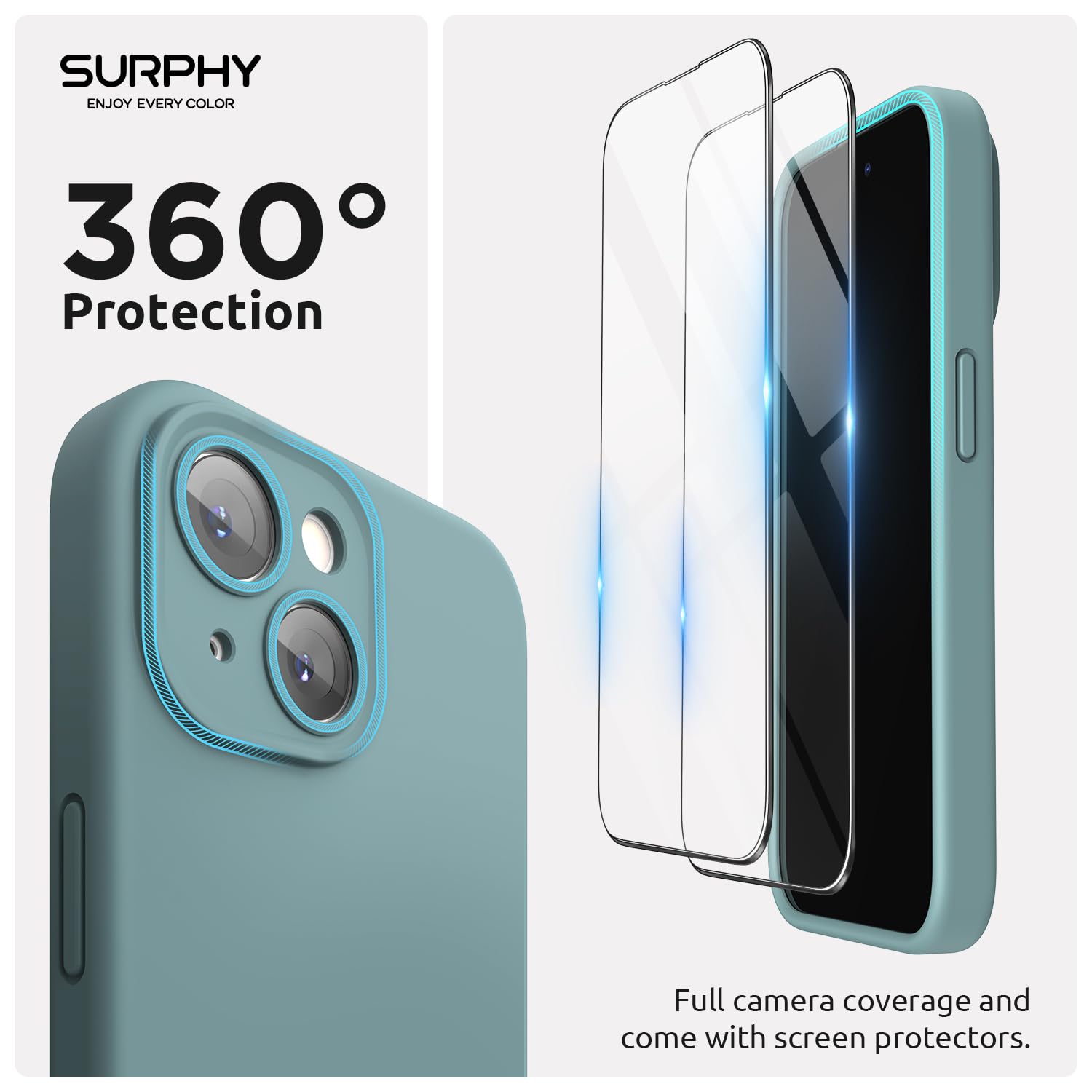 SURPHY MagSafe Compatible iPhone 15 Case (6.1 inch 2023) with 2 Pack Screen Protector - Liquid Silicone Phone Cover with Camera Protection & Soft Microfiber Lining (Cactus Green) | Perfect for Everyday Use, Travel & Outdoor Activities