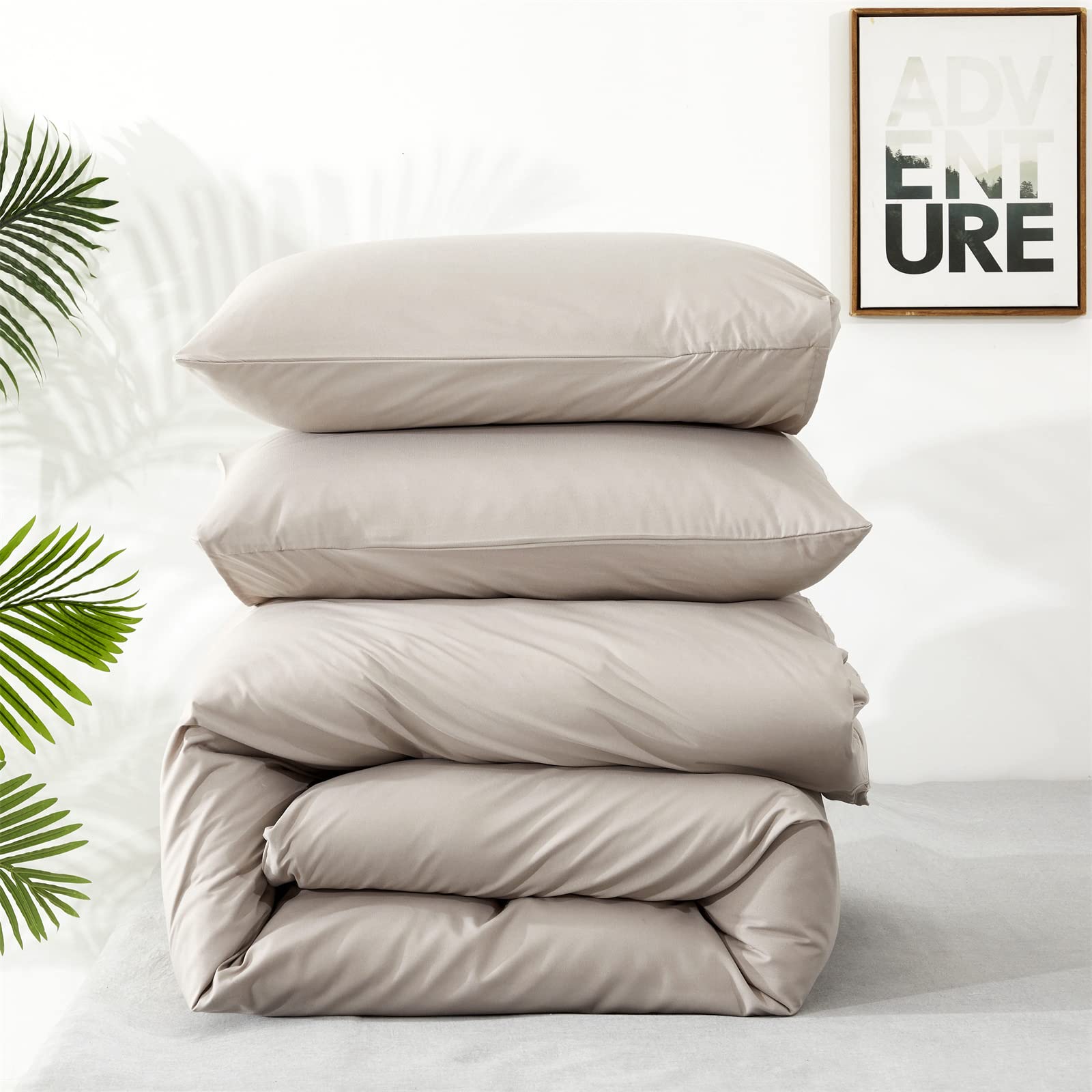Luxlovery Beige Khaki Comforter Set Queen - 3PCS Solid Cream Oatmeal Blanket Quilt for Bedroom - Soft Taupe Bedding Set for Women & Men - Perfect for Cozy Nights & Guest Room Decor