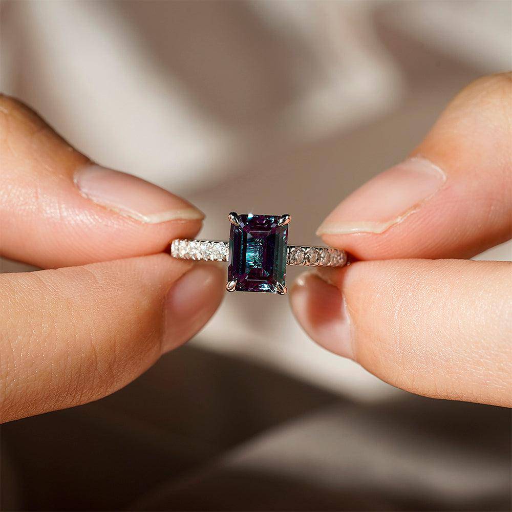 2 CT. Four Prong Emerald Cut Alexandrite Engagement Ring - Vintage Style Wedding Band for Women, Perfect for Proposals, Anniversaries & Special Occasions