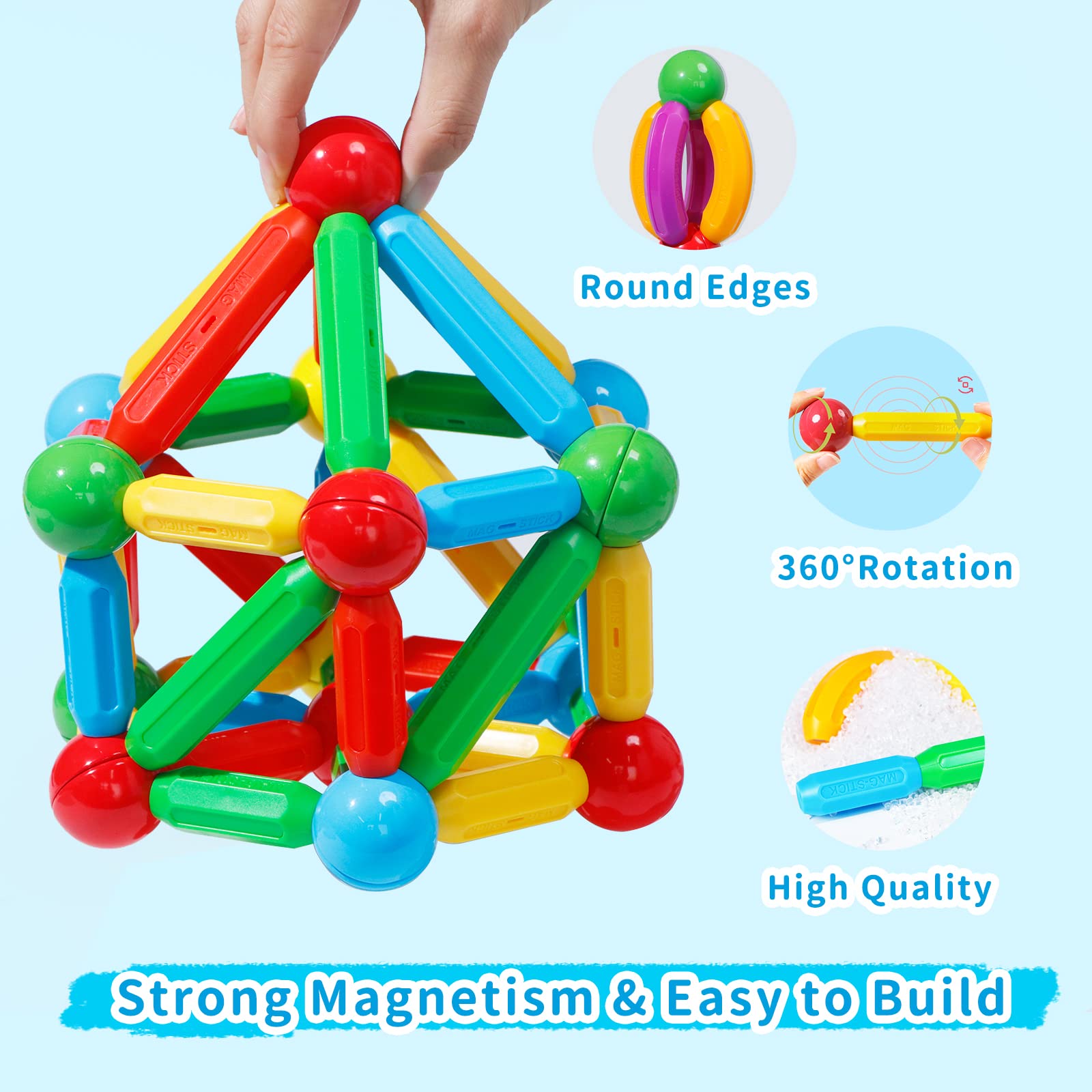 TOKBLOK Magnetic Building Blocks for Kids Ages 3+ | STEM Educational Toys for Toddlers | Montessori Learning Toys for Boys & Girls | Creative Construction Set with Magnetic Sticks | Perfect Gift for Preschoolers - Great for Classroom, Home Play & Early Childhood Development