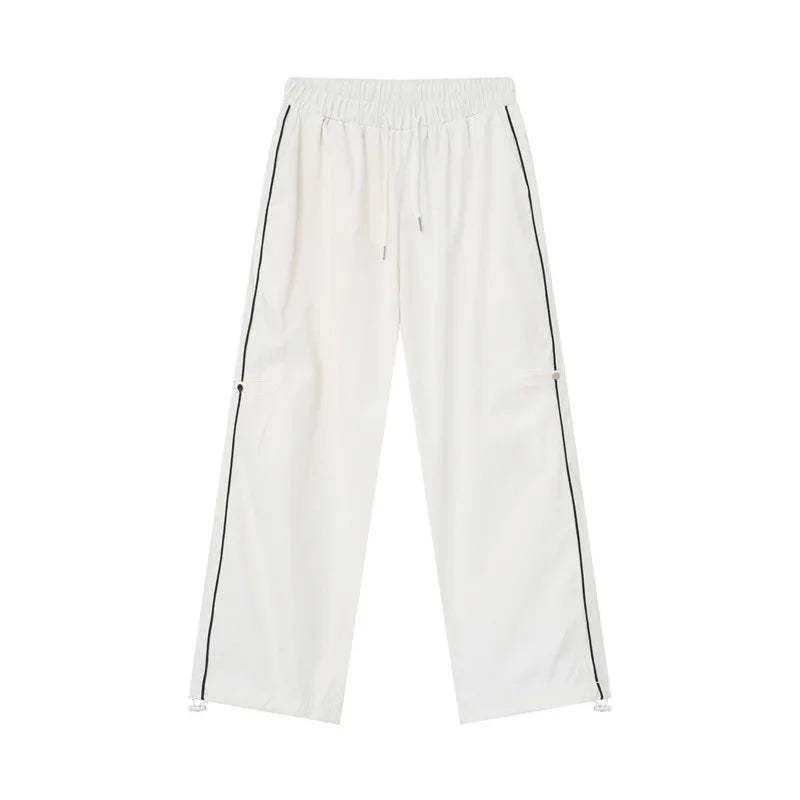 **American Style Loose Fit Men's Sports Pants - Casual Lace-Up Wide Leg Trousers with Side Stripes - Breathable Summer Joggers for Gym, Running & Lounge Wear**