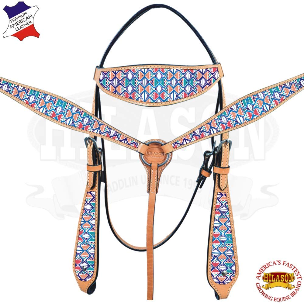 Premium HILASON Western Horse Headstall & Breast Collar Set - Genuine American Leather Tan Tack for Trail Riding & Ranch Work | Durable Leather Headstall & Breast Collar | Complete Horse Tack Set for Training & Show