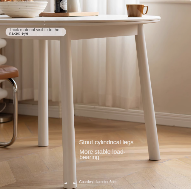 Birch Solid Wood Round Dining Table - White Cream Style Rock Board - Perfect for Modern Kitchens, Dining Rooms & Small Spaces