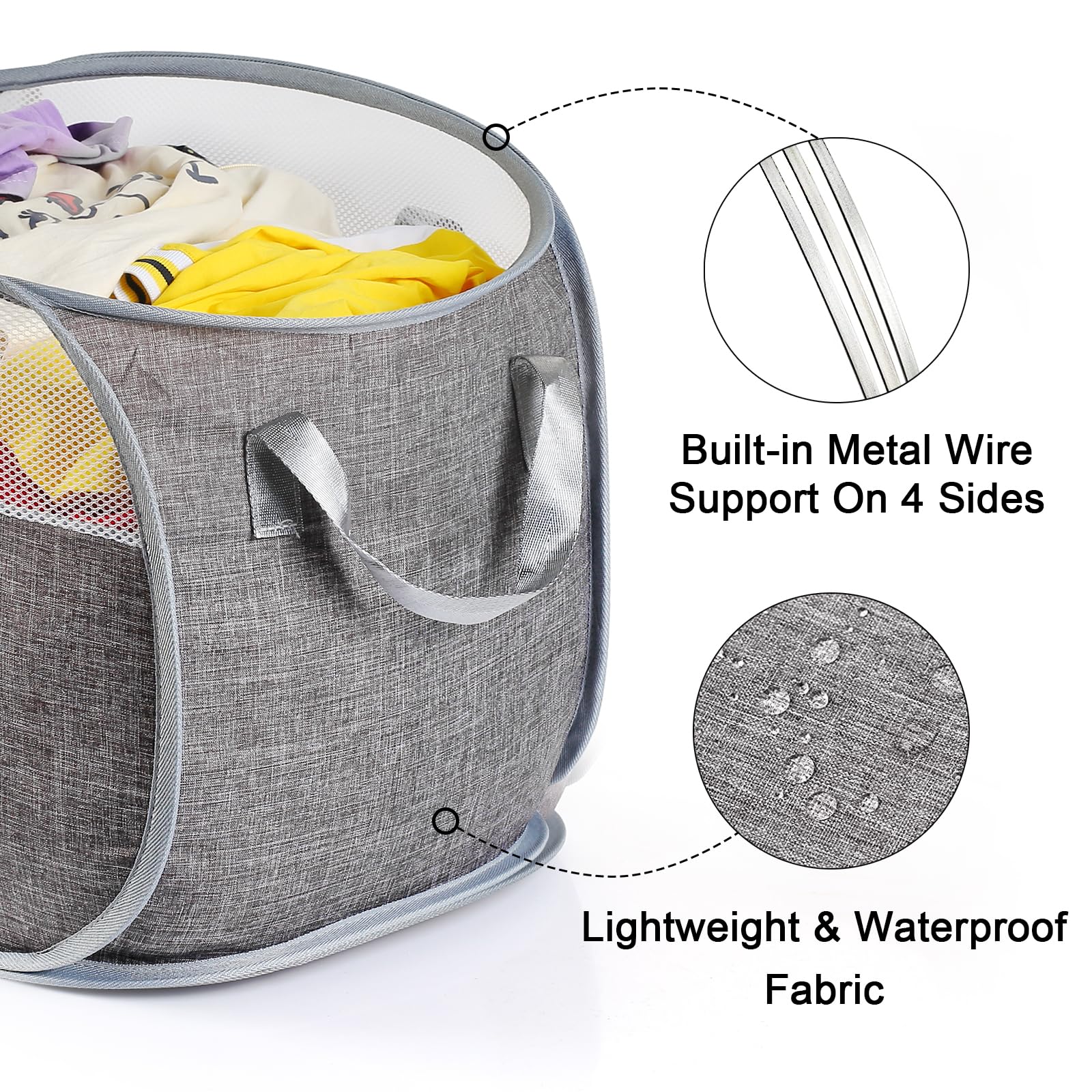 Collapsible Laundry Basket with Reinforced Handles - Foldable Pop Up Hamper for Laundry Room, Bathroom & Travel - Lightweight Storage Solution for Clothes, Toys & Organizing (Gray) - Perfect for Small Spaces, College Dorms & Camping Trips