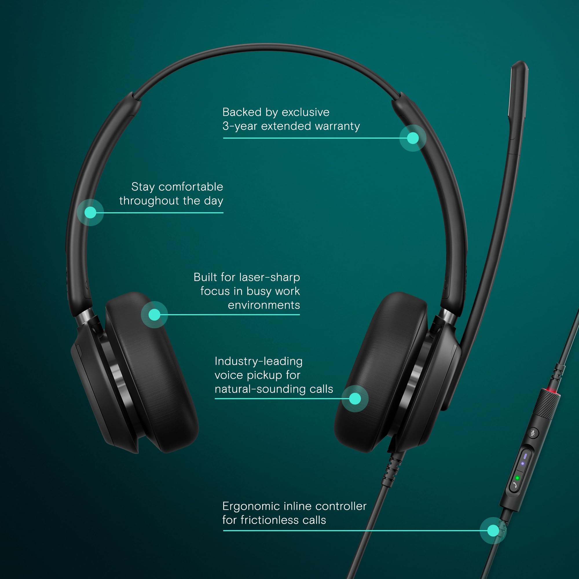 EPOS Impact 760 USB-C/USB-A Wired Office Headset with Noise Cancelling Microphone, In-Line Controls, Clear Audio & Comfortable Ear Cushions - Perfect for Business Calls, Remote Work, Video Conferencing & Online Meetings