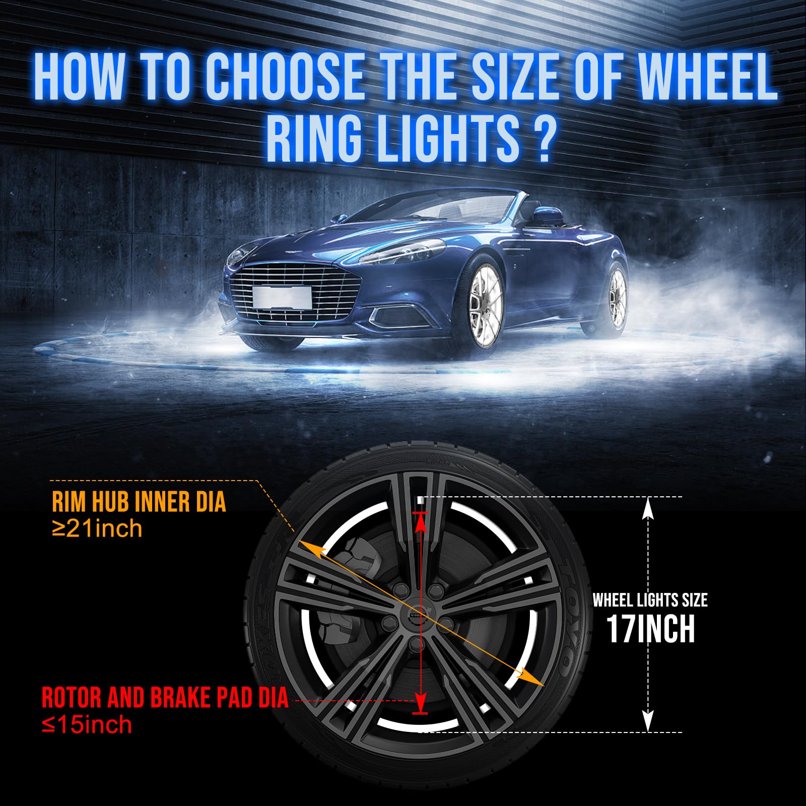 17 Inch Bright White Double Row Wheel Lights - Pure White LED Rocker Switch Control Wheel Ring Light for Cars, Trucks, Pickup & Off-Road Vehicles - Perfect for Night Driving, Off-Roading & Custom Car Lighting