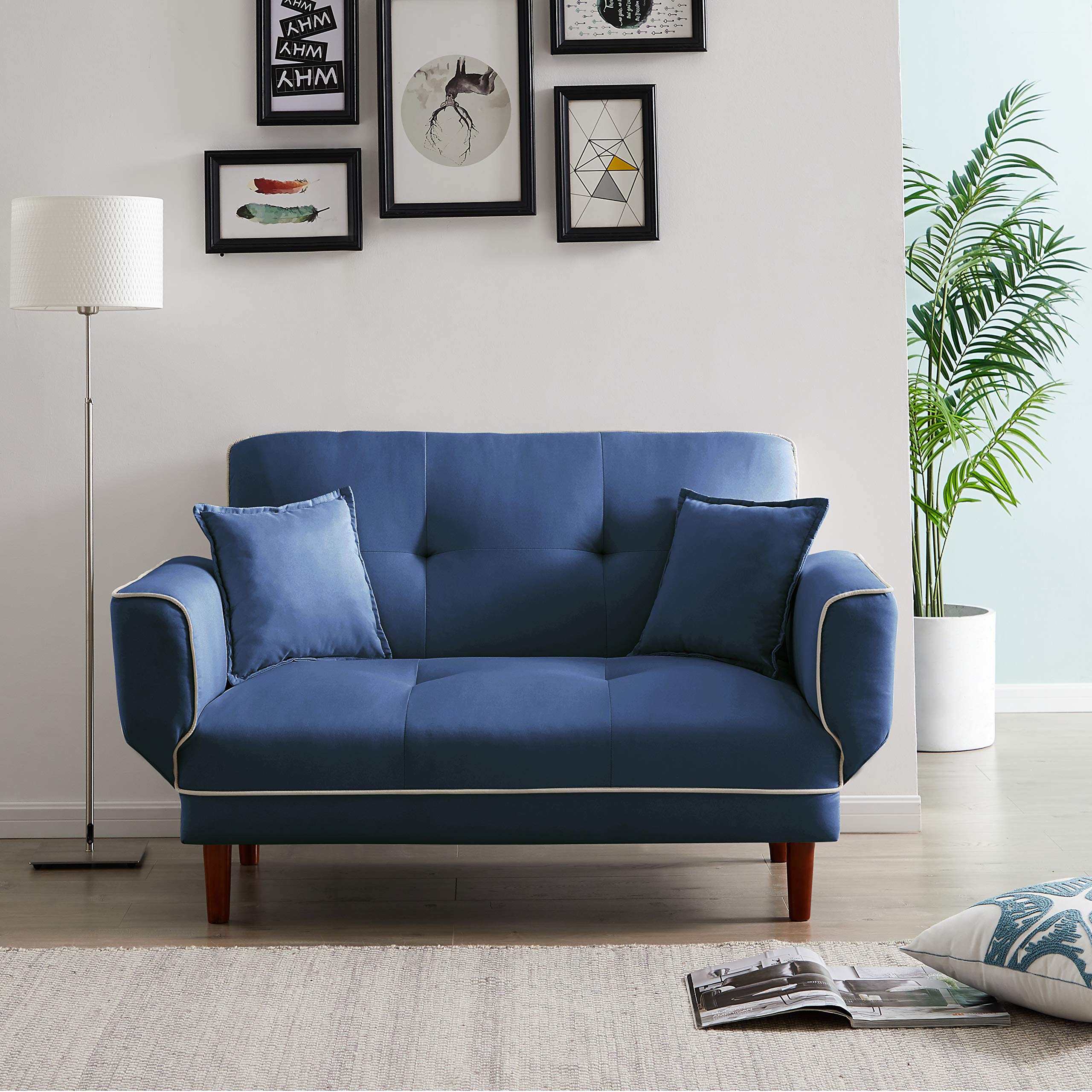 CIPACHO Convertible Sleeper Sofa Bed with 2 Pillows - Wood Frame Lounge Couch for Small Spaces - Navy Blue - Perfect for Guest Rooms, Apartments & Living Rooms