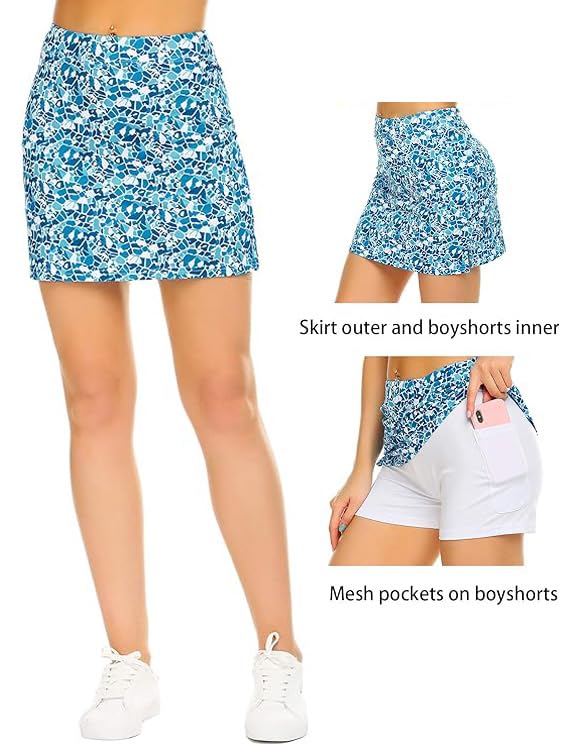 Ekouaer Women's Athletic Skorts - Lightweight Golf Skirts with Inner Shorts & Pockets for Tennis, Workout, Sports & Pickleball | Perfect for Golf, Running, Yoga & Gym Activities