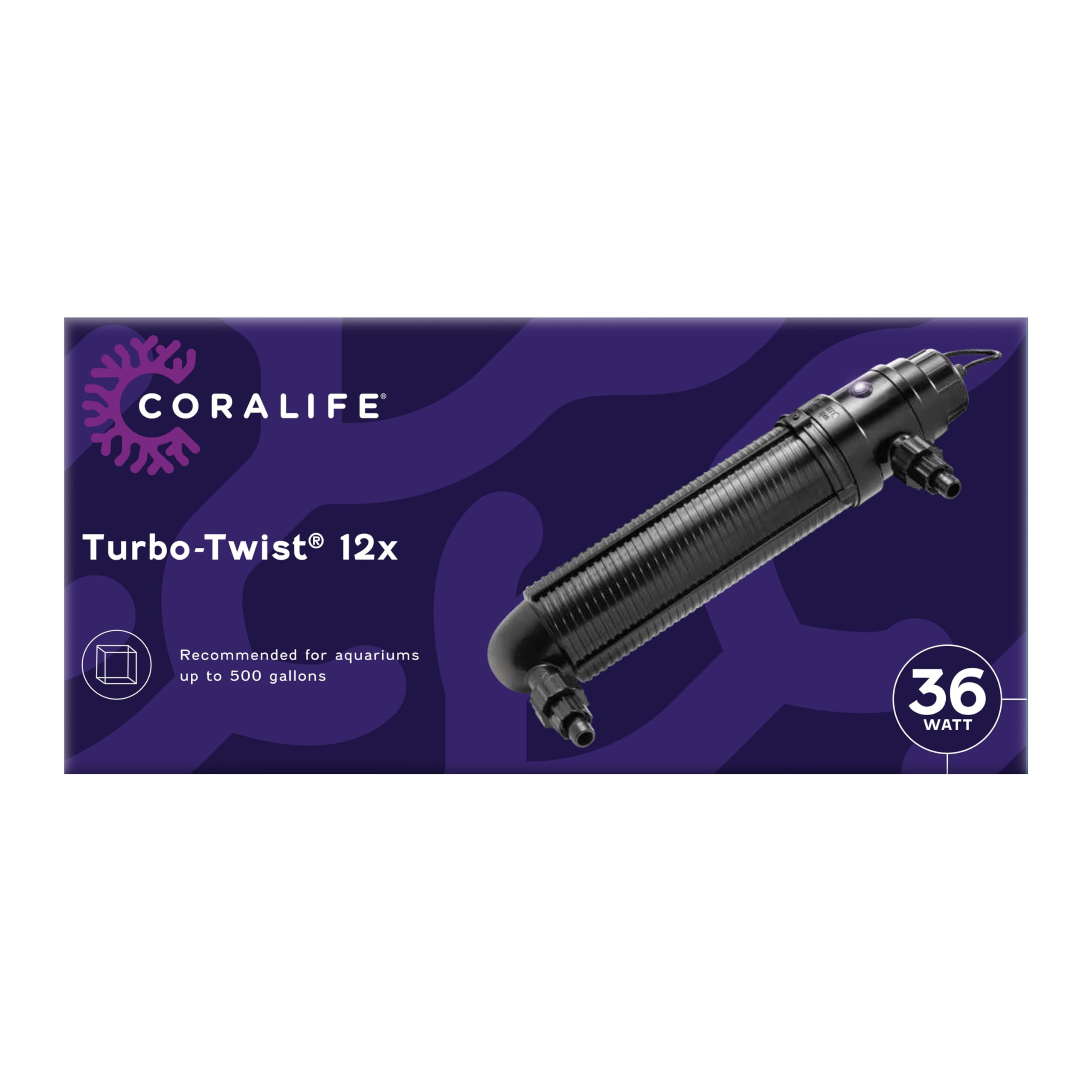 Coralife Turbo-Twist 12X UV Sterilizer for Saltwater Aquariums up to 500 Gallons - Marine Fish Tank Water Purifier for Reef & Coral Tanks