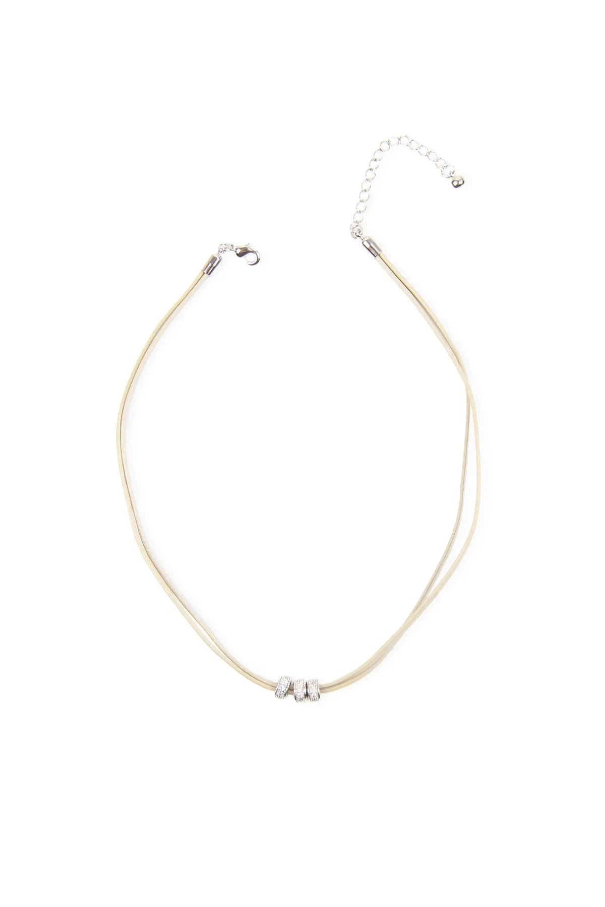 Elegant Metallic Taupe Leather Choker Necklace with Crystal Accents - Perfect for Evening Parties, Date Nights & Gothic Fashion