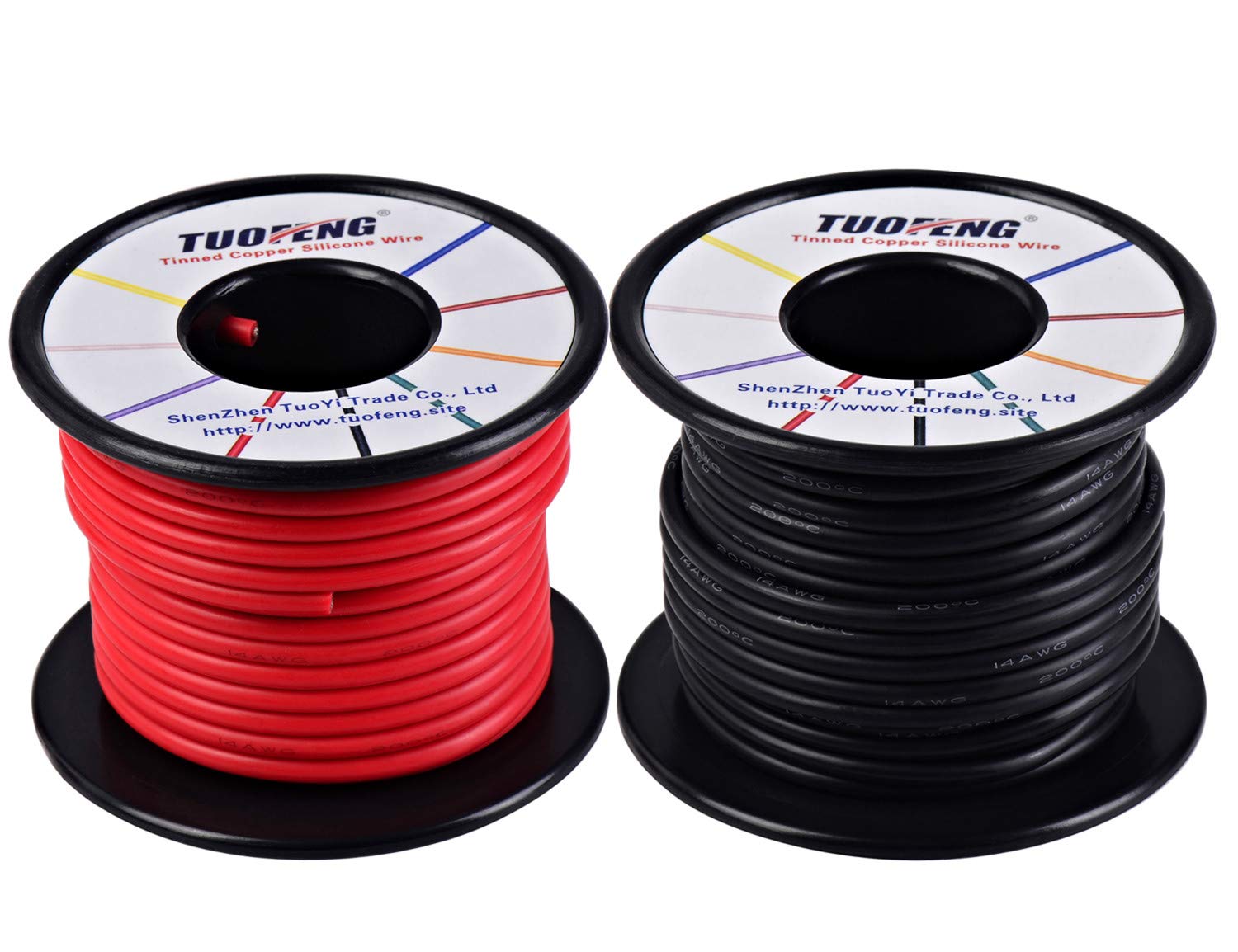 TUOFENG 14 AWG Silicone Insulated Wire - 66 Feet (33ft Black + 33ft Red) Flexible Stranded Copper Wire, High Temp Resistant for RC Cars, Drones, Test Leads, Battery Connections - Perfect for DIY Electronics & Automotive Wiring Projects