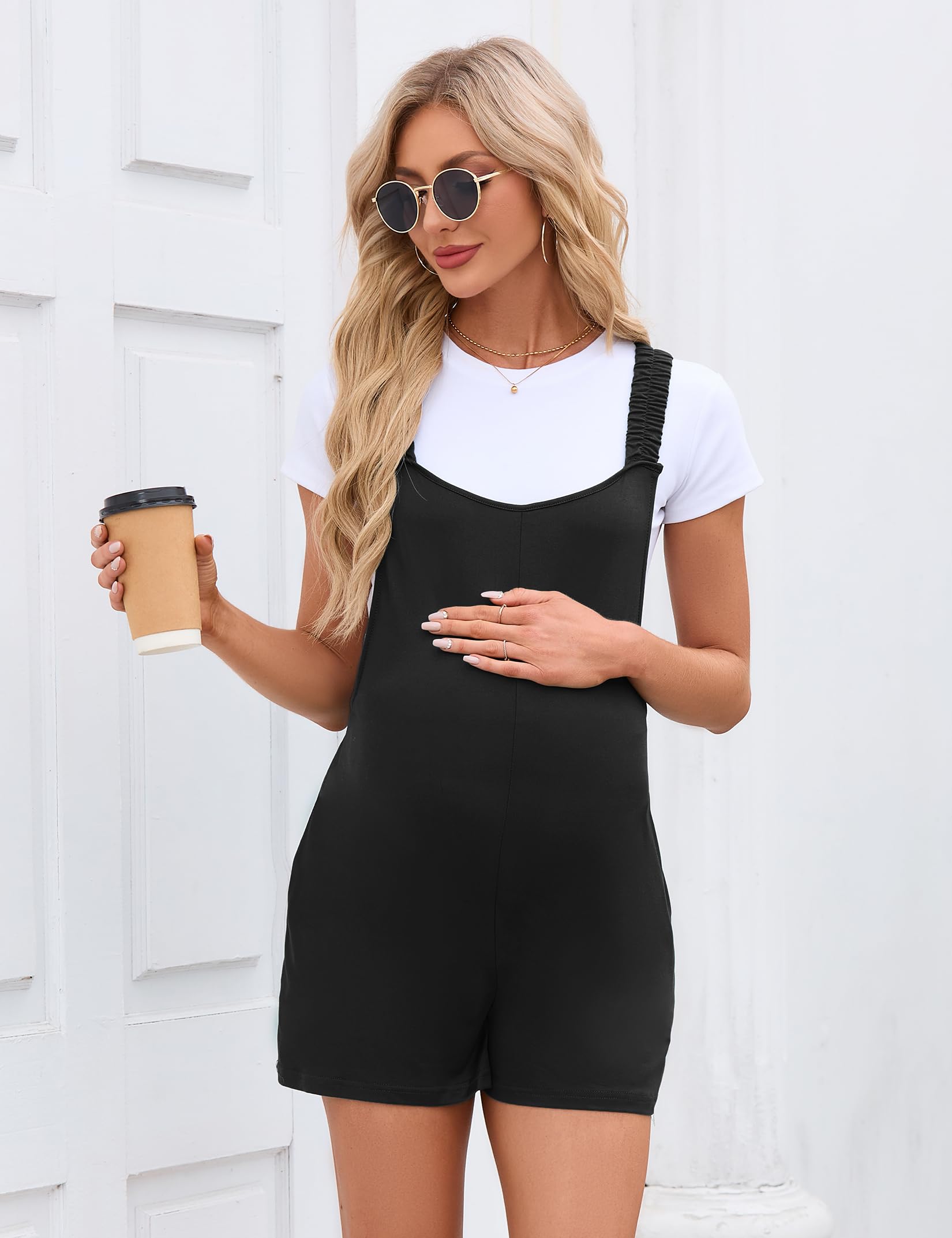 Women's Maternity Overalls Shorts - Summer Sleeveless Romper Jumpsuit with Pockets | Loose Fit Casual Denim Shortalls for Pregnancy | Perfect for Outdoor Activities, Beach Trips & Maternity Photoshoots