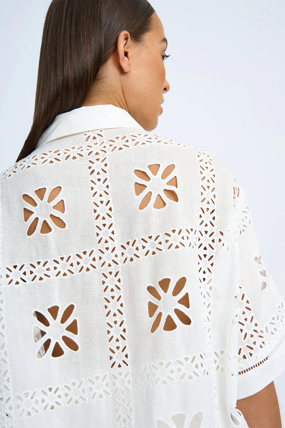 BLOCK FLOWER ANGLAISE SHIRT in Ivory - Elegant English Style Blouse for Women | Perfect for Office Wear, Date Nights & Spring Outfits