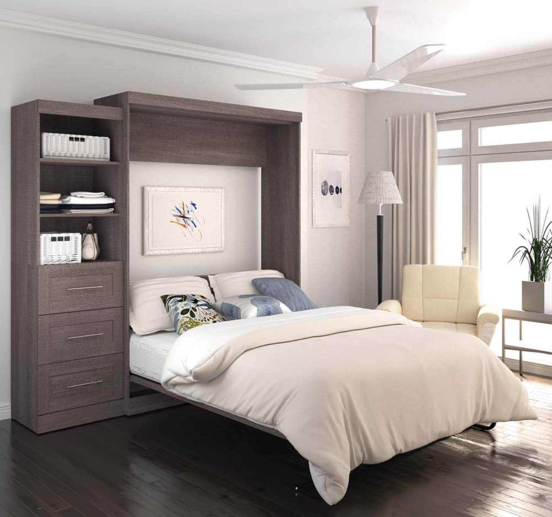 Queen Murphy Wall Bed with Storage Drawers - Space-Saving Foldable Bed for Small Rooms, Apartments & Guest Rooms (90