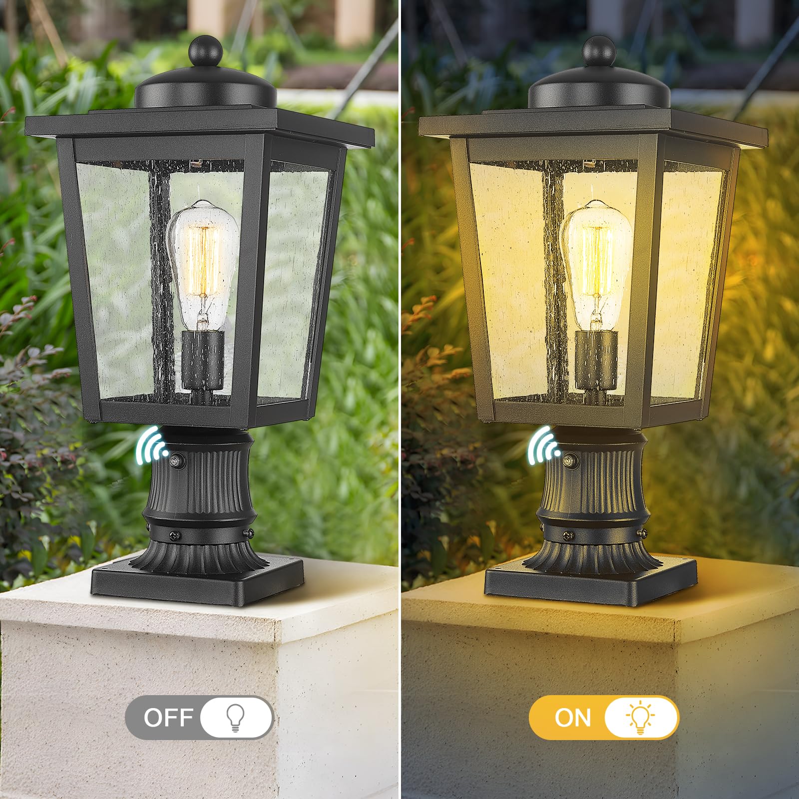 Dusk to Dawn Outdoor Post Lights - Seeded Glass Lamp Post Light Fixture with Black Finish, Waterproof & Rust-Resistant Aluminum Pillar for Walkway, Driveway, Patio, Porch - Perfect for Garden, Yard, and Landscape Lighting