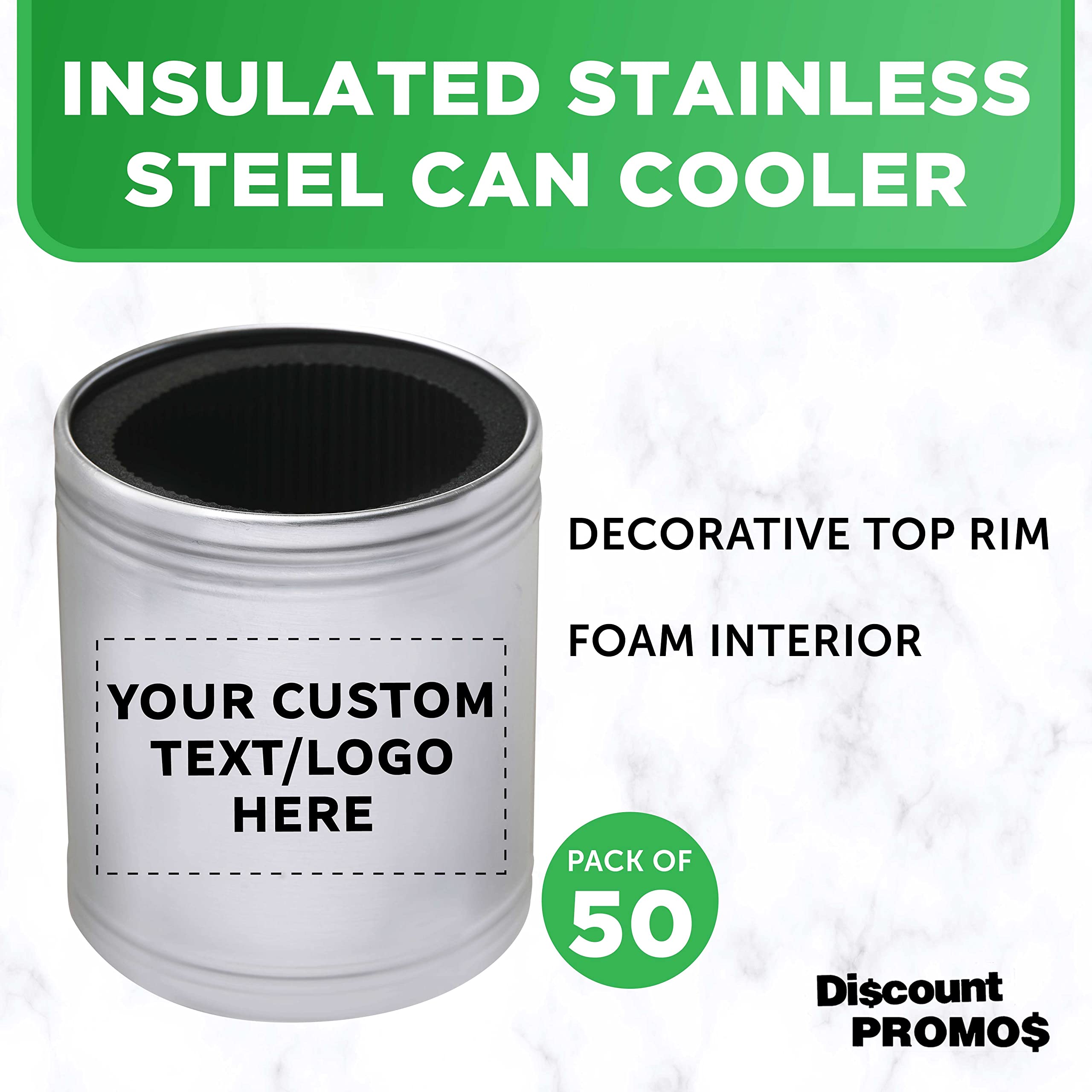 Custom Stainless Steel Can Coolers Set of 50 - Personalized Bulk Pack for Beer, Soda & Beverages - Silver - Perfect for Parties, BBQs, Tailgating & Outdoor Events