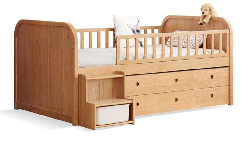 Solid Oak Wood Multi-Function Storage Bed with Wide Underbed Drawers - Perfect for Bedroom Organization & Small Space Living