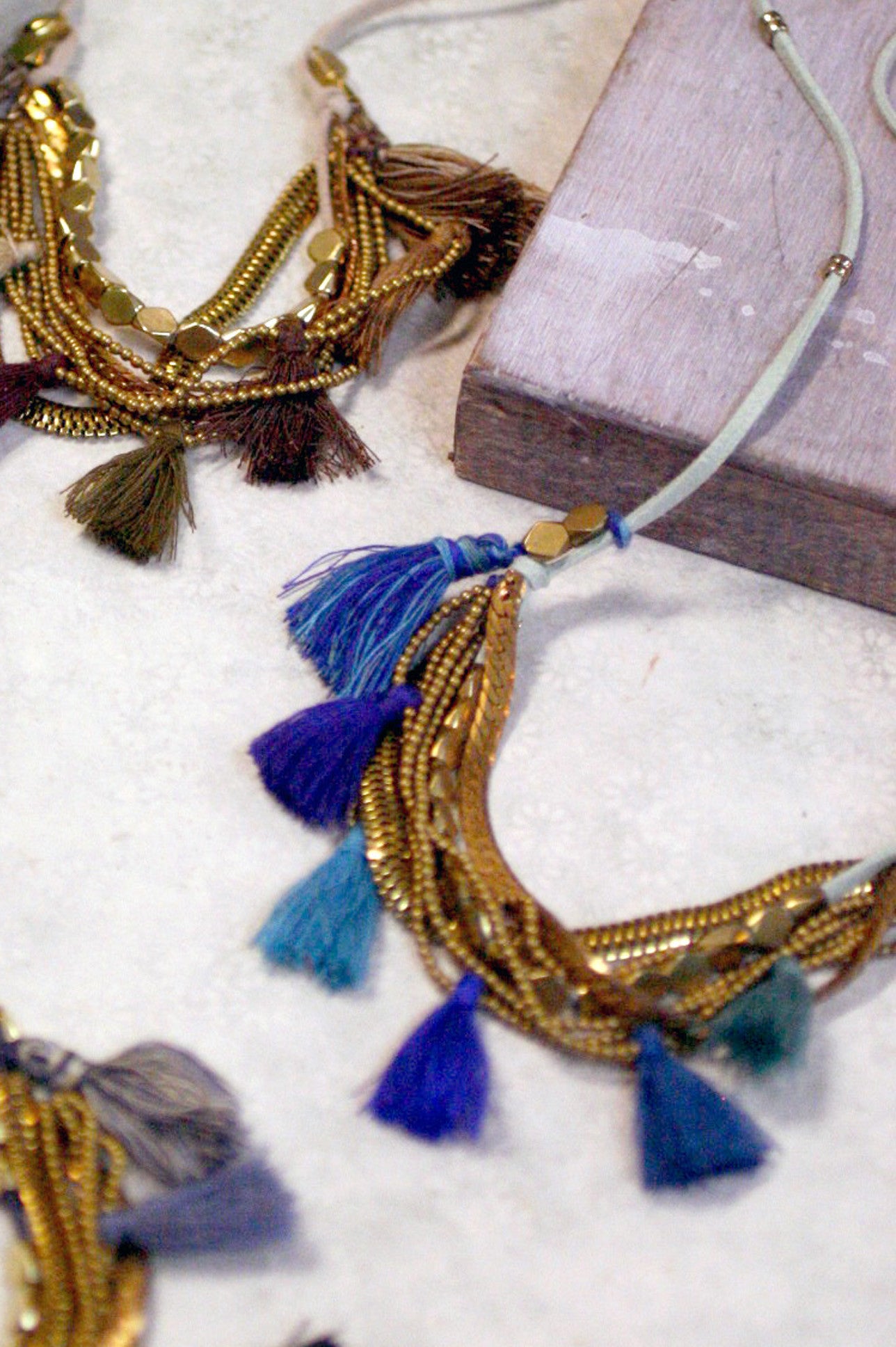 GMA Blue Dancing Tassel Necklace for Women - Boho Chic Layered Statement Jewelry for Parties, Weddings & Date Nights