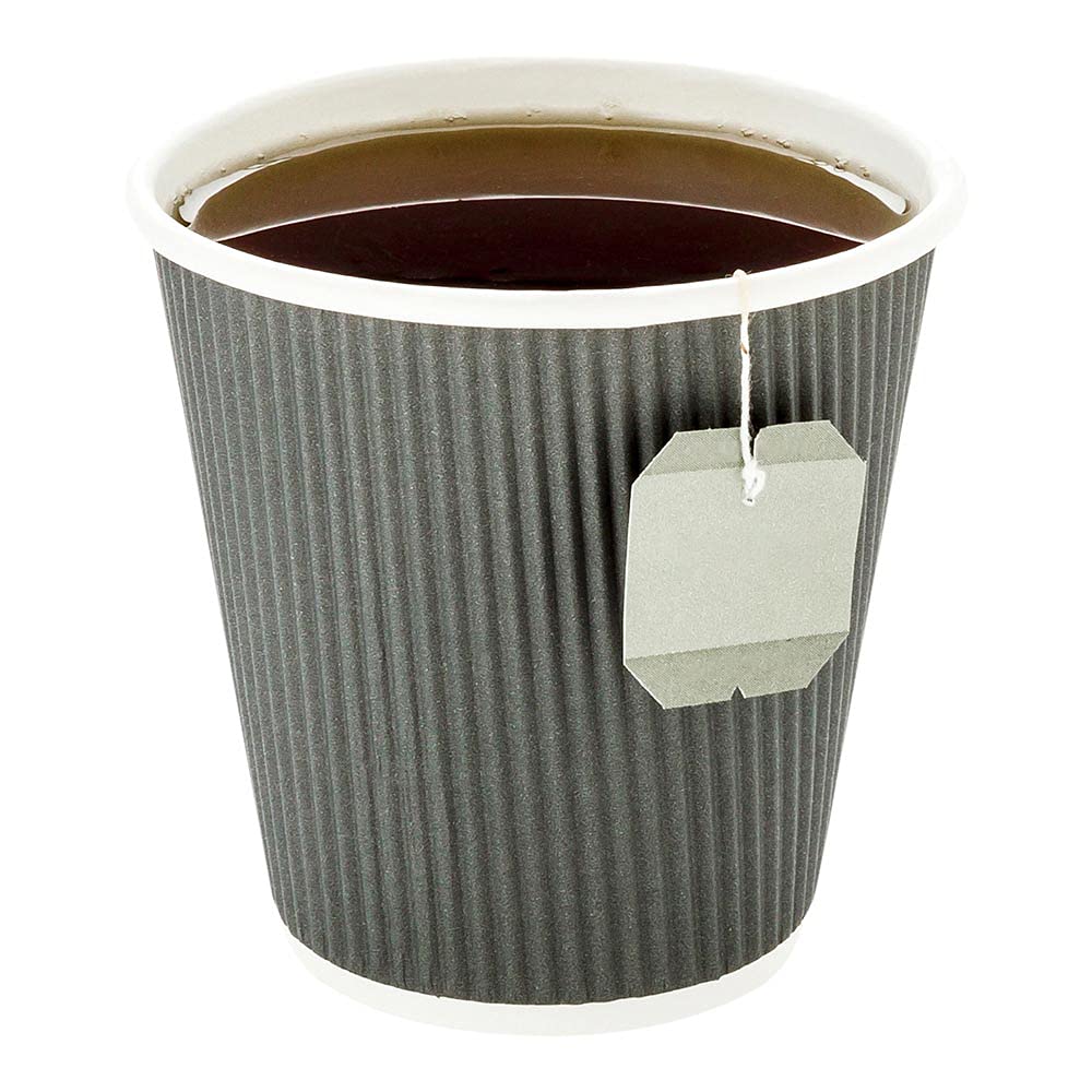 8 oz Double Wall Disposable Coffee Cups (25 Pack) - Insulated Gray Paper Hot Cups with Rippled Design for Coffee, Tea, Hot Chocolate - Lids Sold Separately - Perfect for Cafes, Offices & Home Use