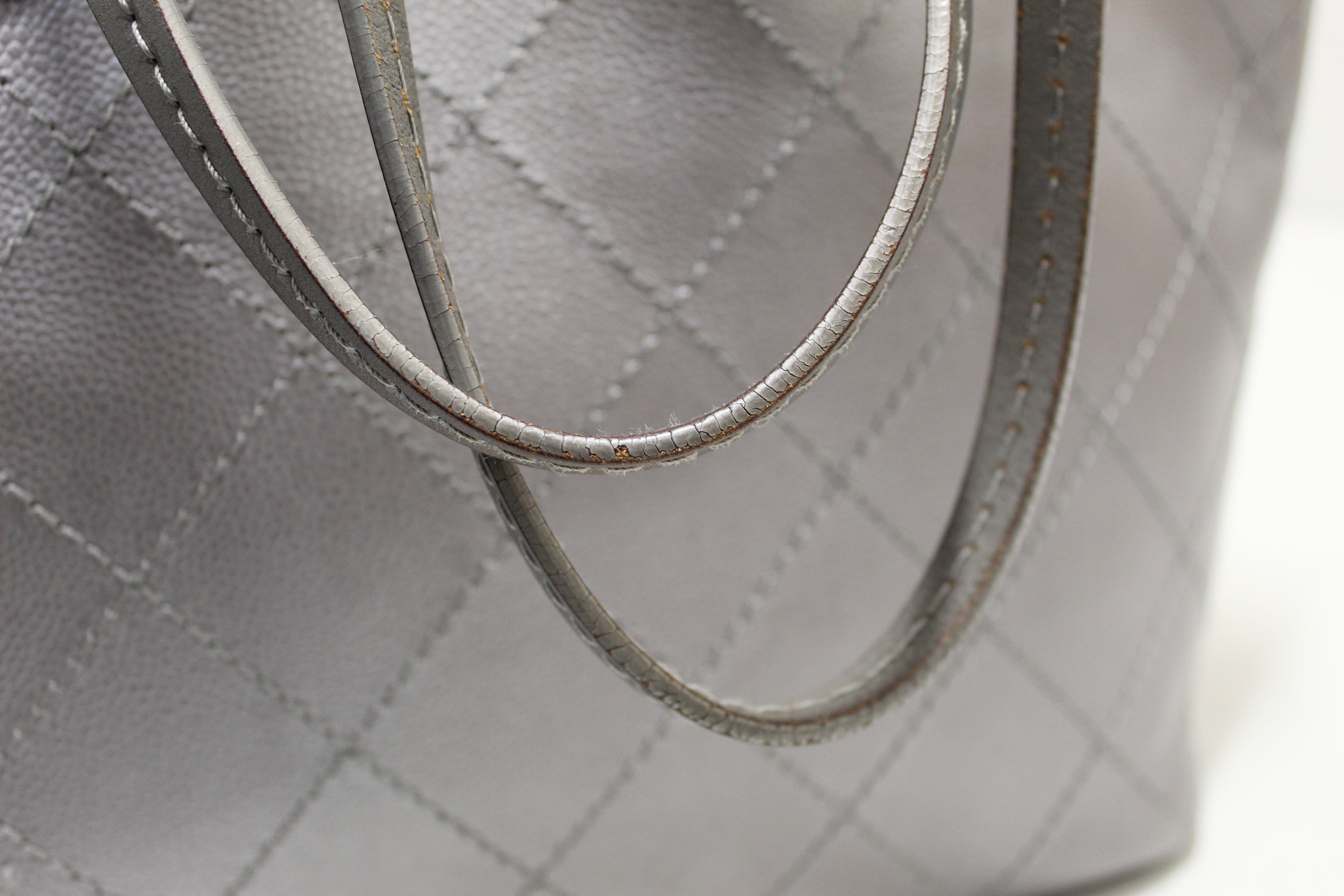 Authentic Chanel Silver Fever Caviar Quilted Shoulder Tote Bag - Luxury Designer Handbag for Women, Perfect for Work, Travel & Evening Events