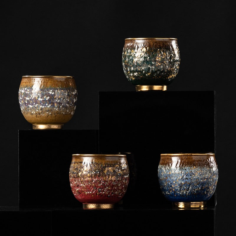 Handmade Kiln Glazed Gongfu Tea Cup with 24K Gold Accent - Traditional Chinese Ceramic Teacup for Oolong, Pu-erh & Green Tea - Perfect for Tea Ceremonies, Meditation & Gift Giving