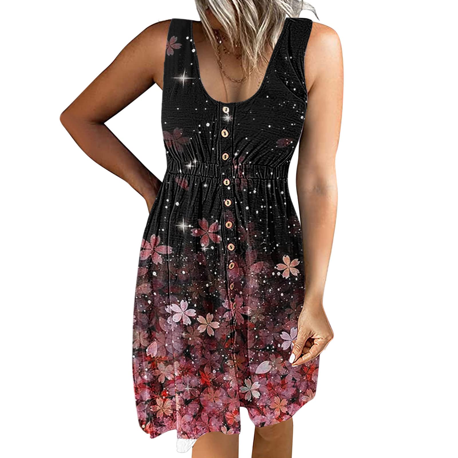 Women's Casual Sleeveless V-Neck Vest Dress with Pockets - Lightweight Loose Beach Cover Up for Summer Vacation, Outing & Travel