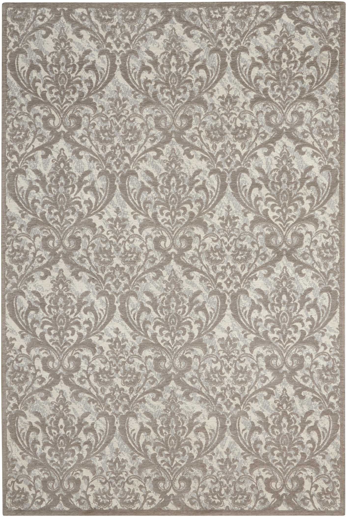 Nourison Damask Traditional Ivory/Grey 8' x 10' Area Rug - Easy to Clean, Non-Shedding, Stain Resistant | Perfect for Bedroom, Living Room, Dining Room & Kitchen Decor (8x10)